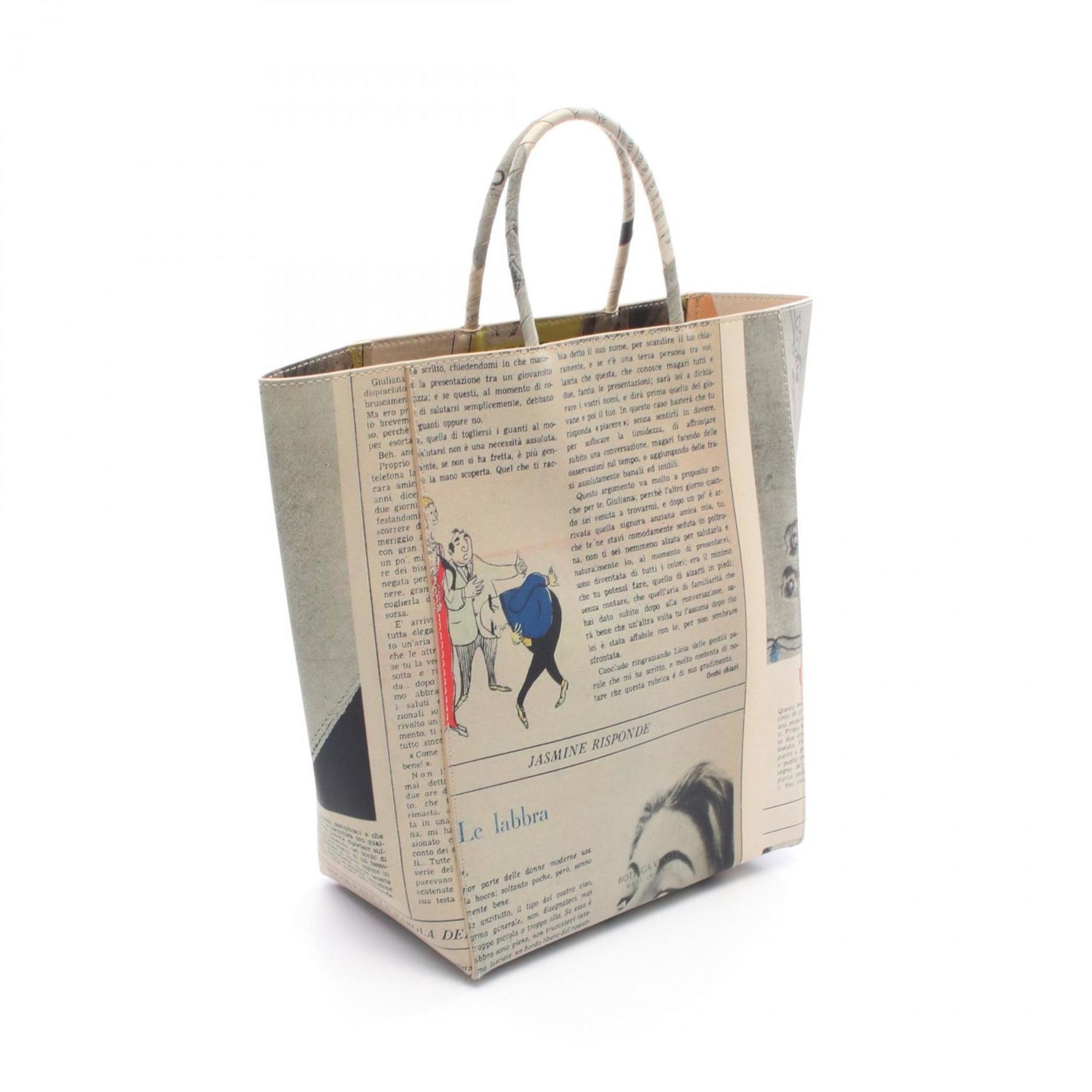 Bottega Veneta Newspaper Tote Bag, Leather, Beige, Gray, Multicolor