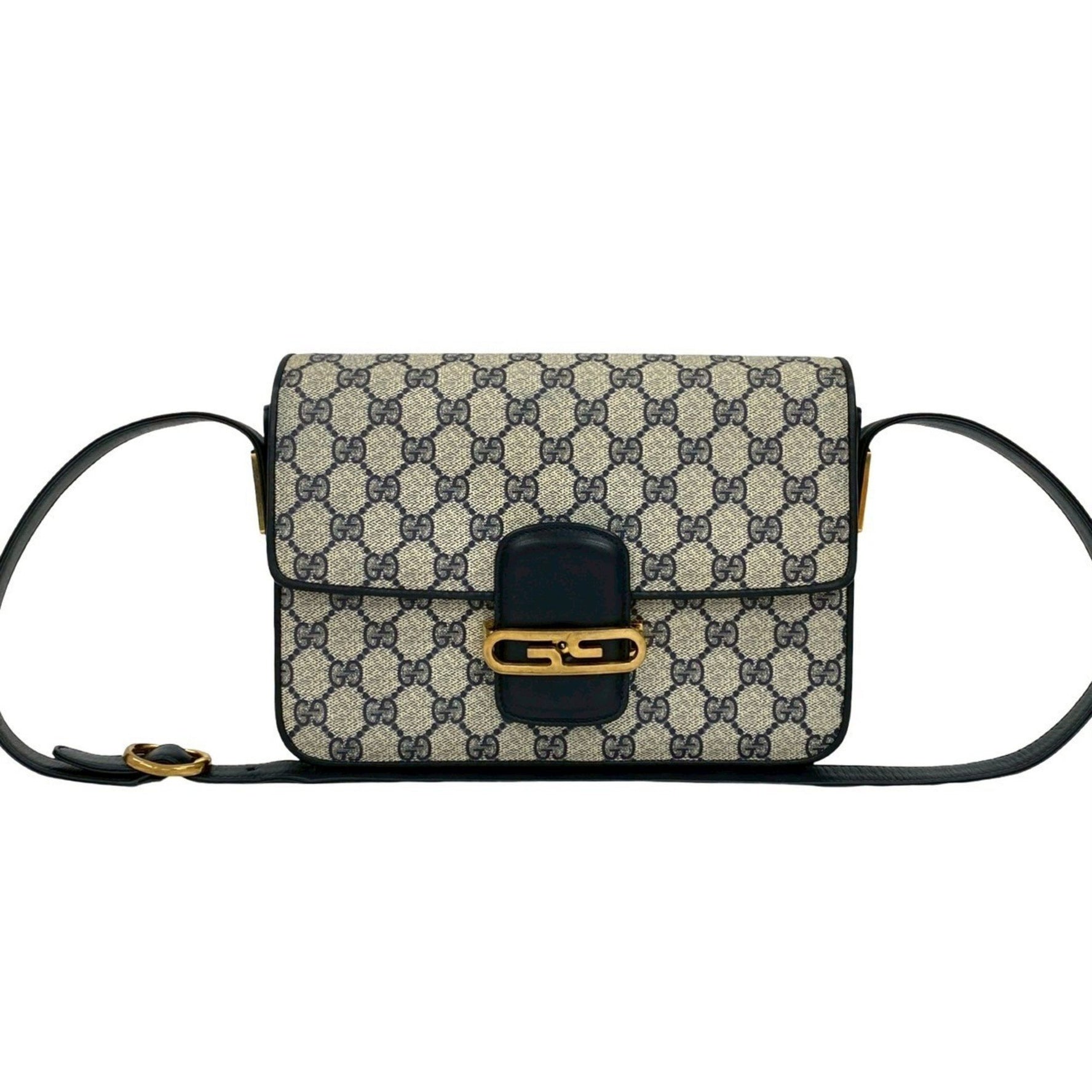 GUCCI Old Gucci GG Logo Hardware Leather Shoulder Bag Pochette Sacoche Navy