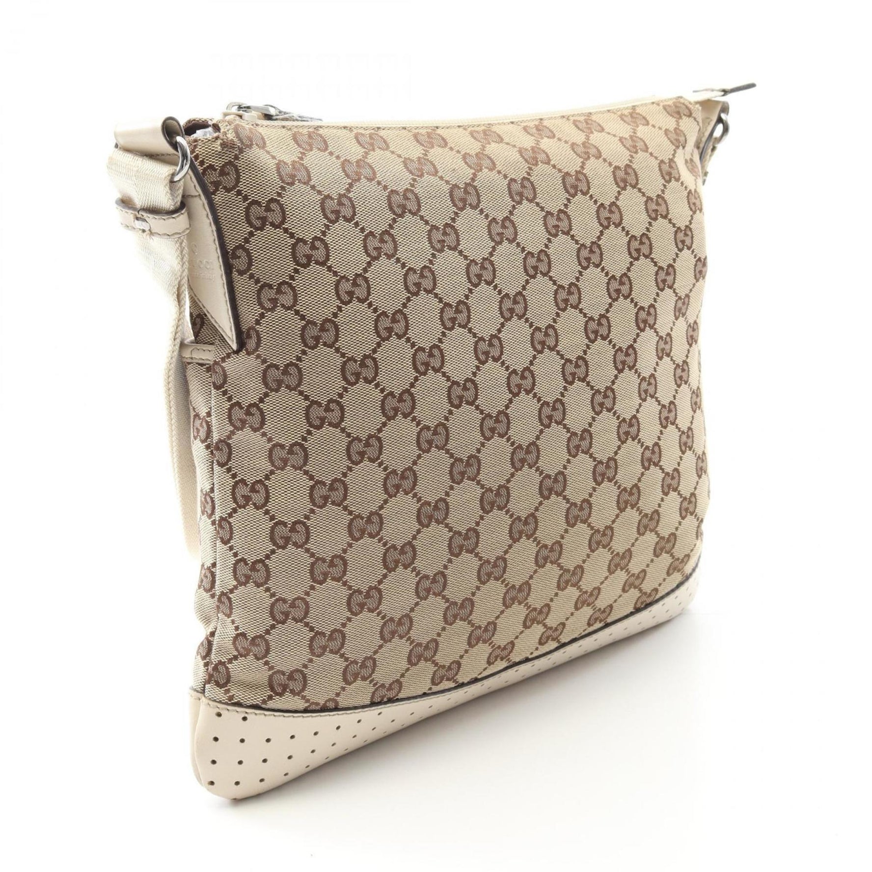 Gucci GG Canvas Shoulder Bag, and Leather, Beige White