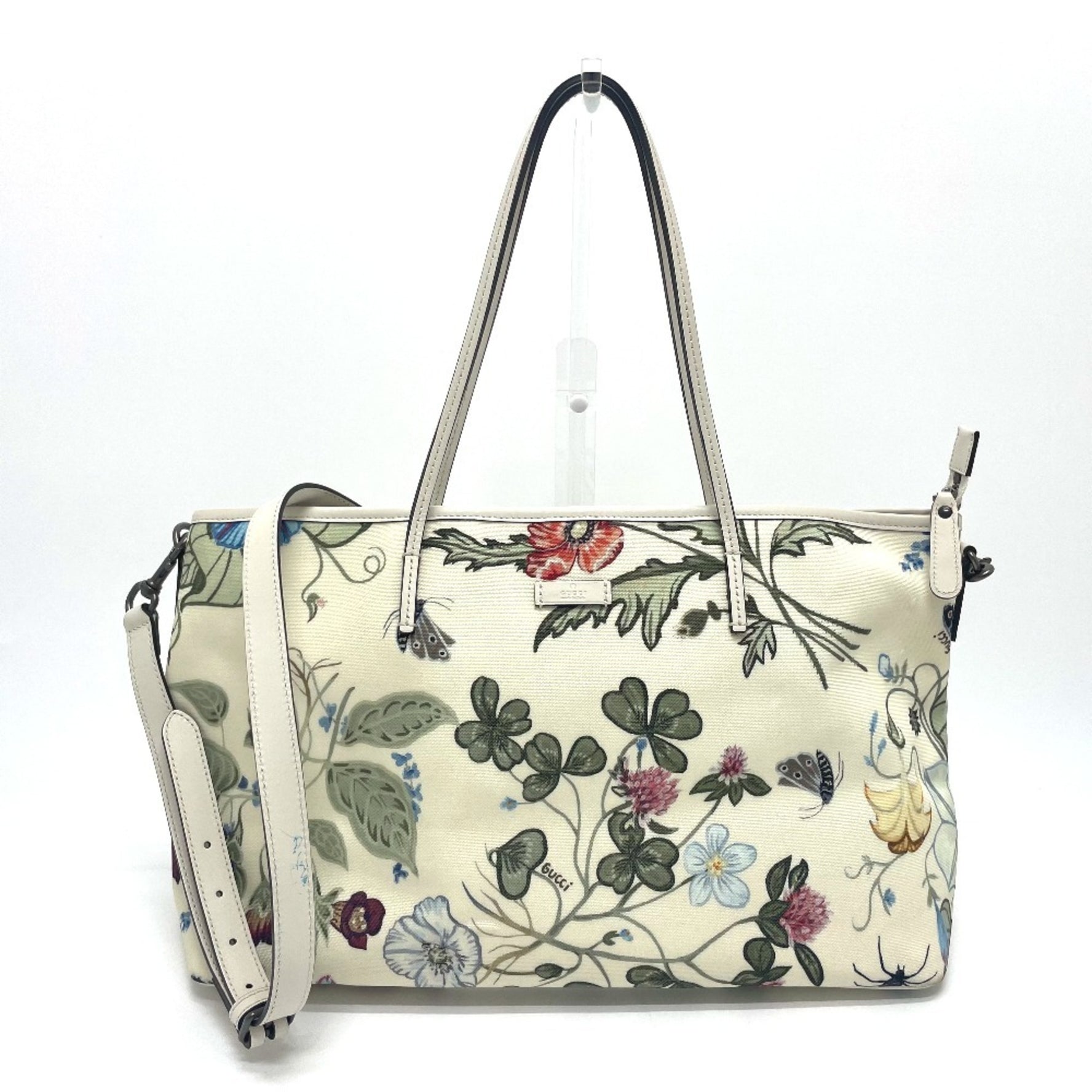 GUCCI Flora Floral Chris Knight Bag Tote Shoulder Leather Ivory x Multicolor