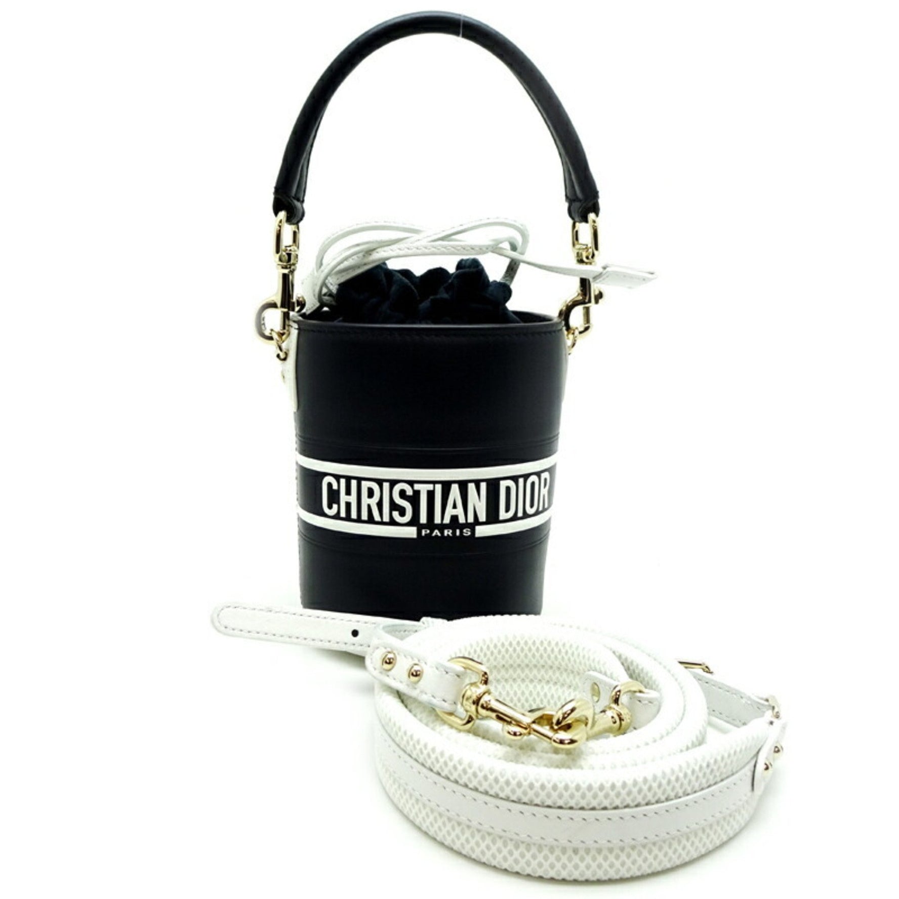 Christian Dior Wave Micro Bucket Shoulder Bag Leather Navy