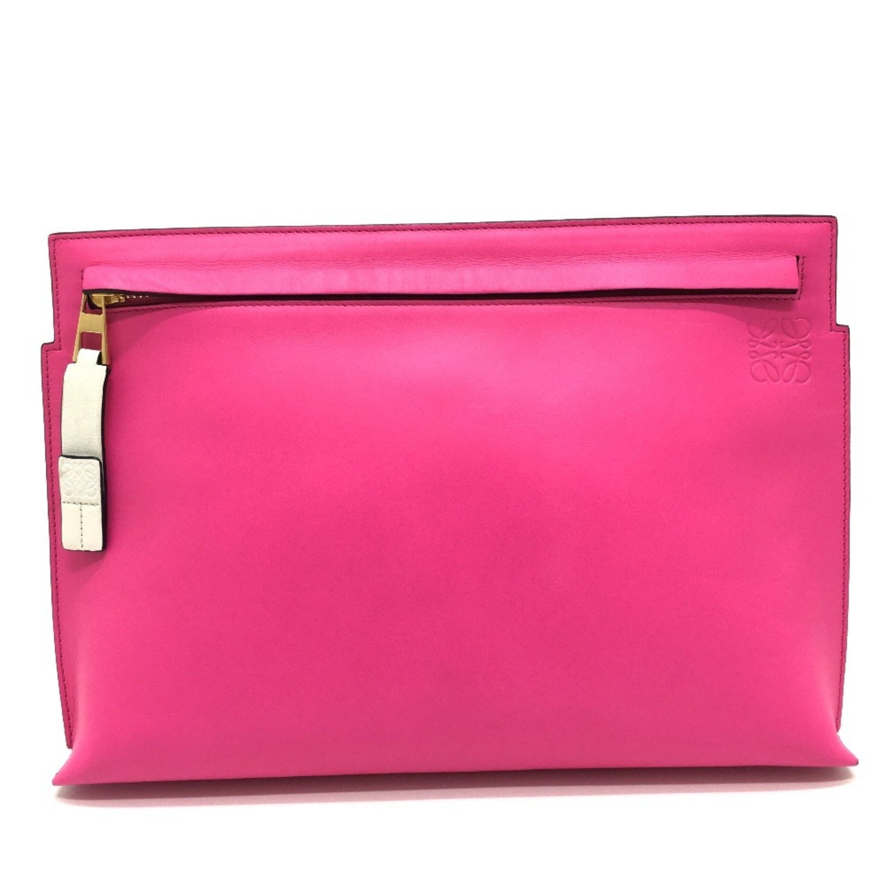 LOEWE Anagram T-Pouch Second Bag/Clutch Bag Leather White/Pink