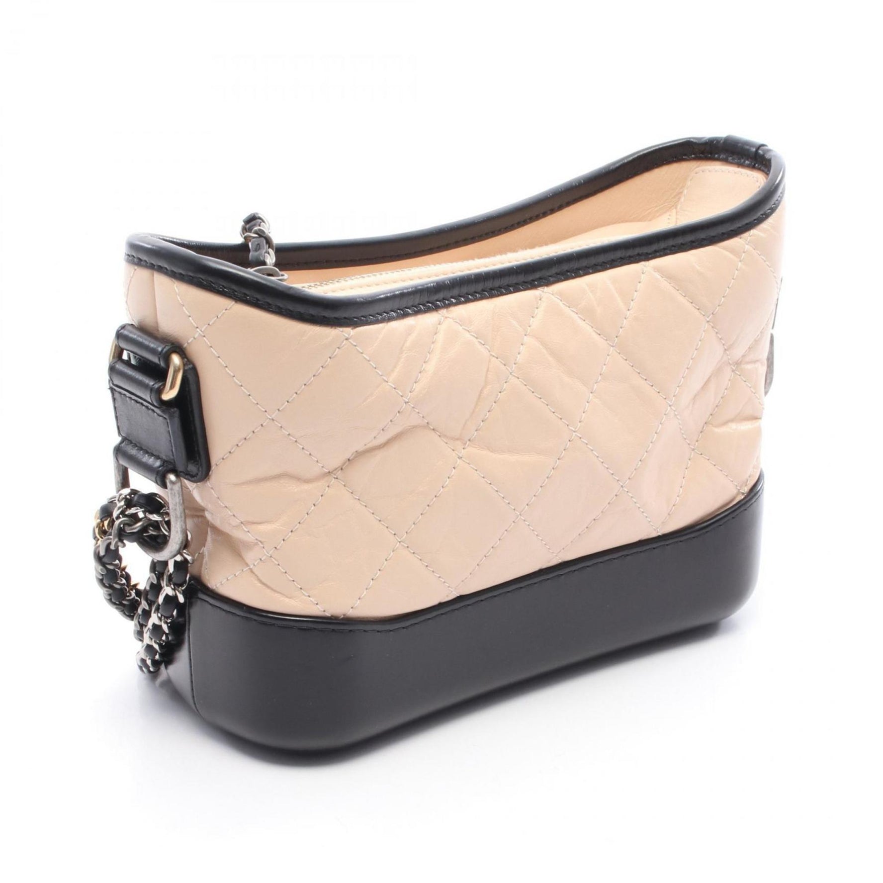 CHANEL Gabrielle de Small Hobo Shoulder Bag, Leather, Beige, Black