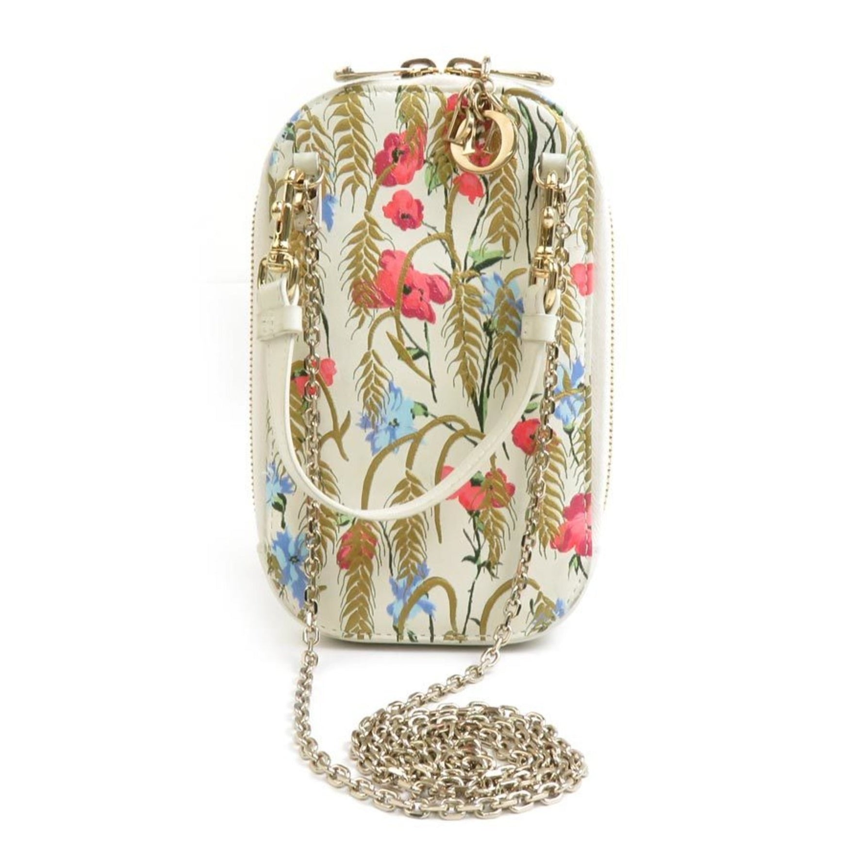 Christian Dior Phone Holder Pouch Leather Ivory x Multicolor