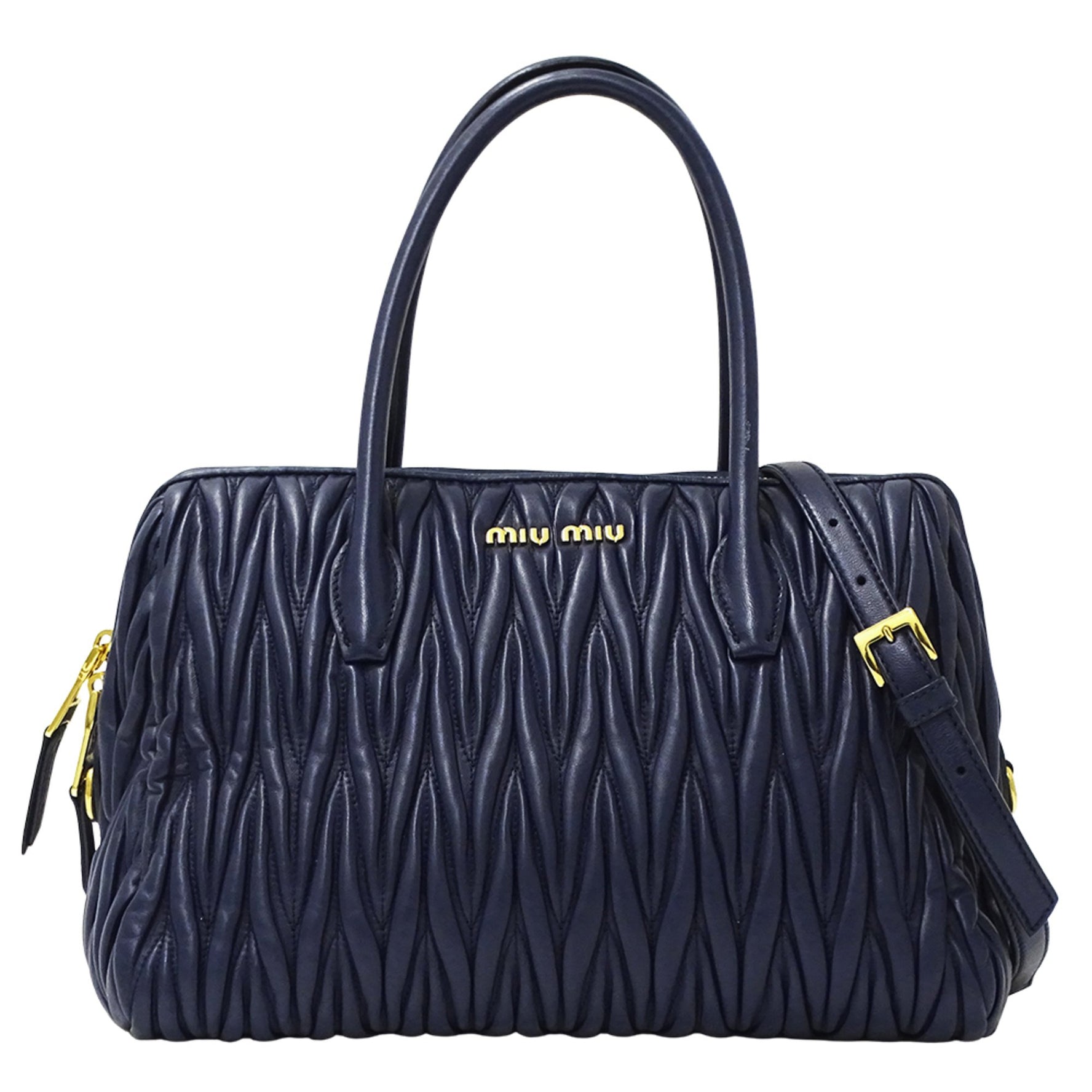 Miu MIUMIU Bag Brand Handbag Shoulder Matelasse Leather Navy Blue