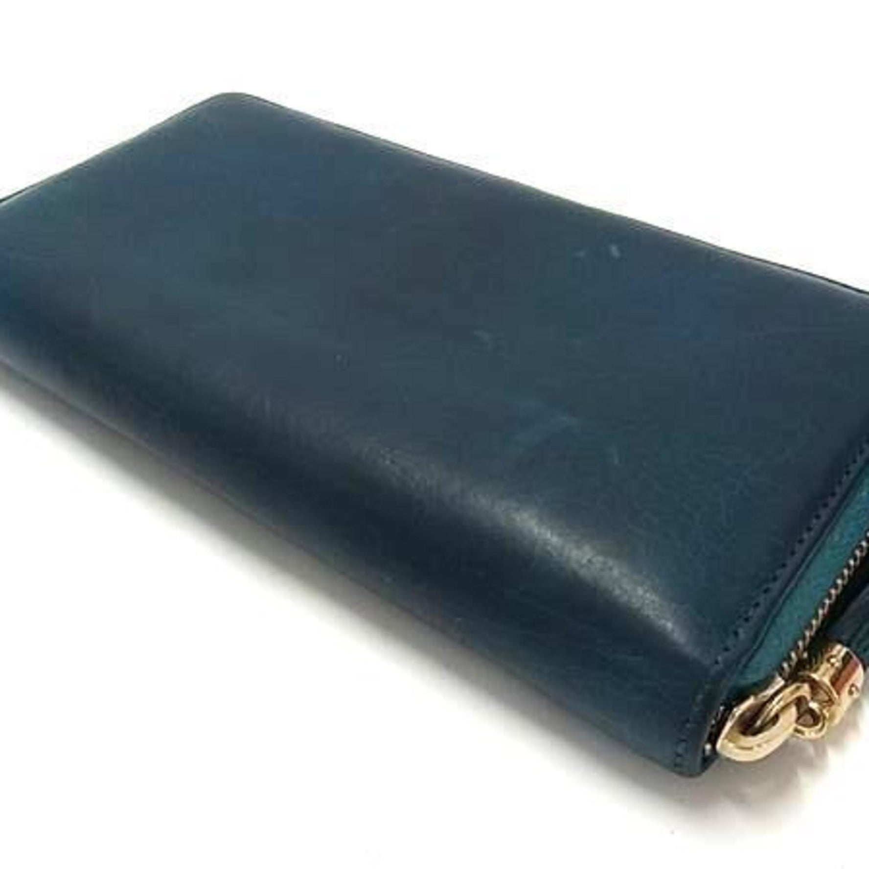 GUCCI Soho Interlocking G Long Wallet Blue-Green Leather Round