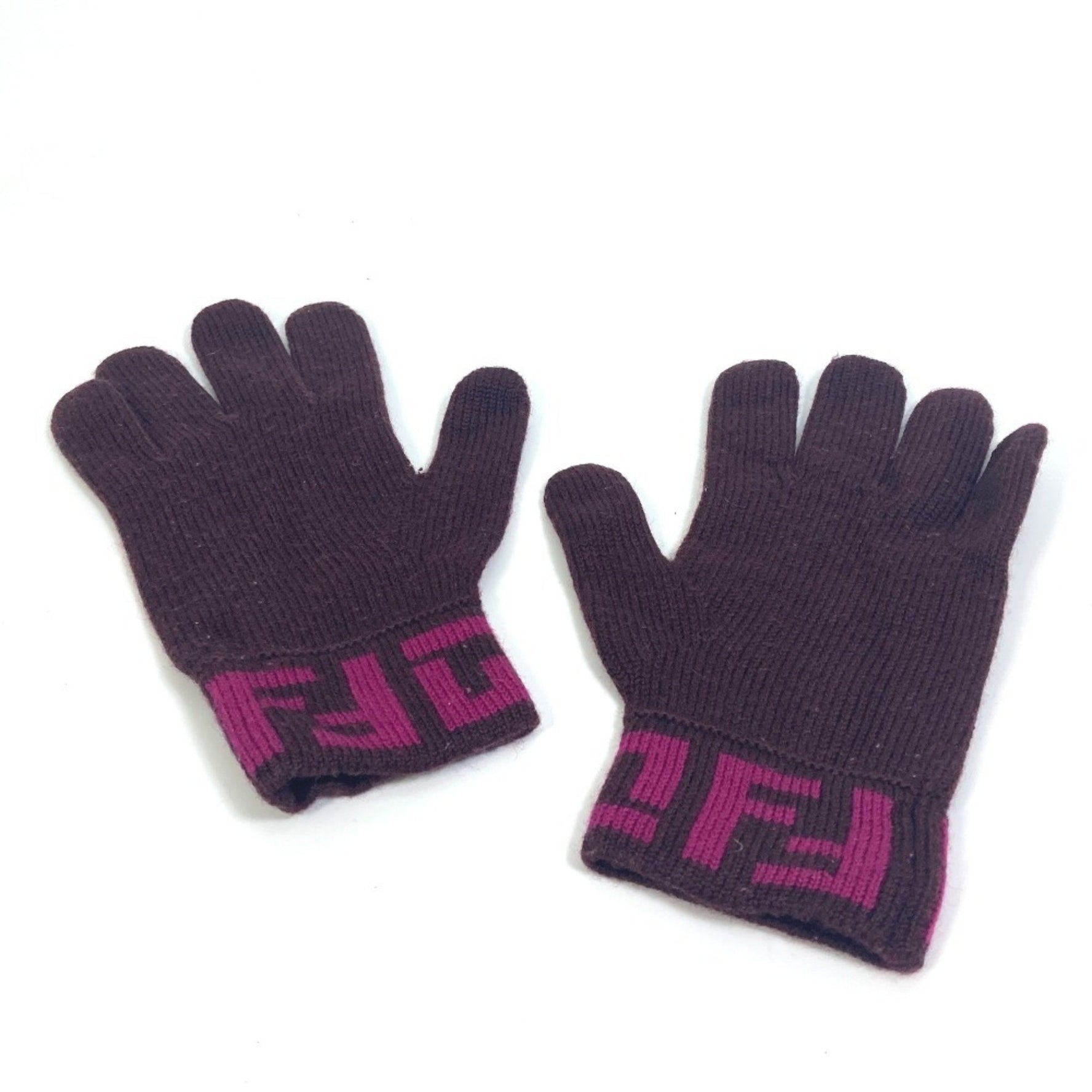 FENDI Zucca Gloves Bicolor Wool Purple