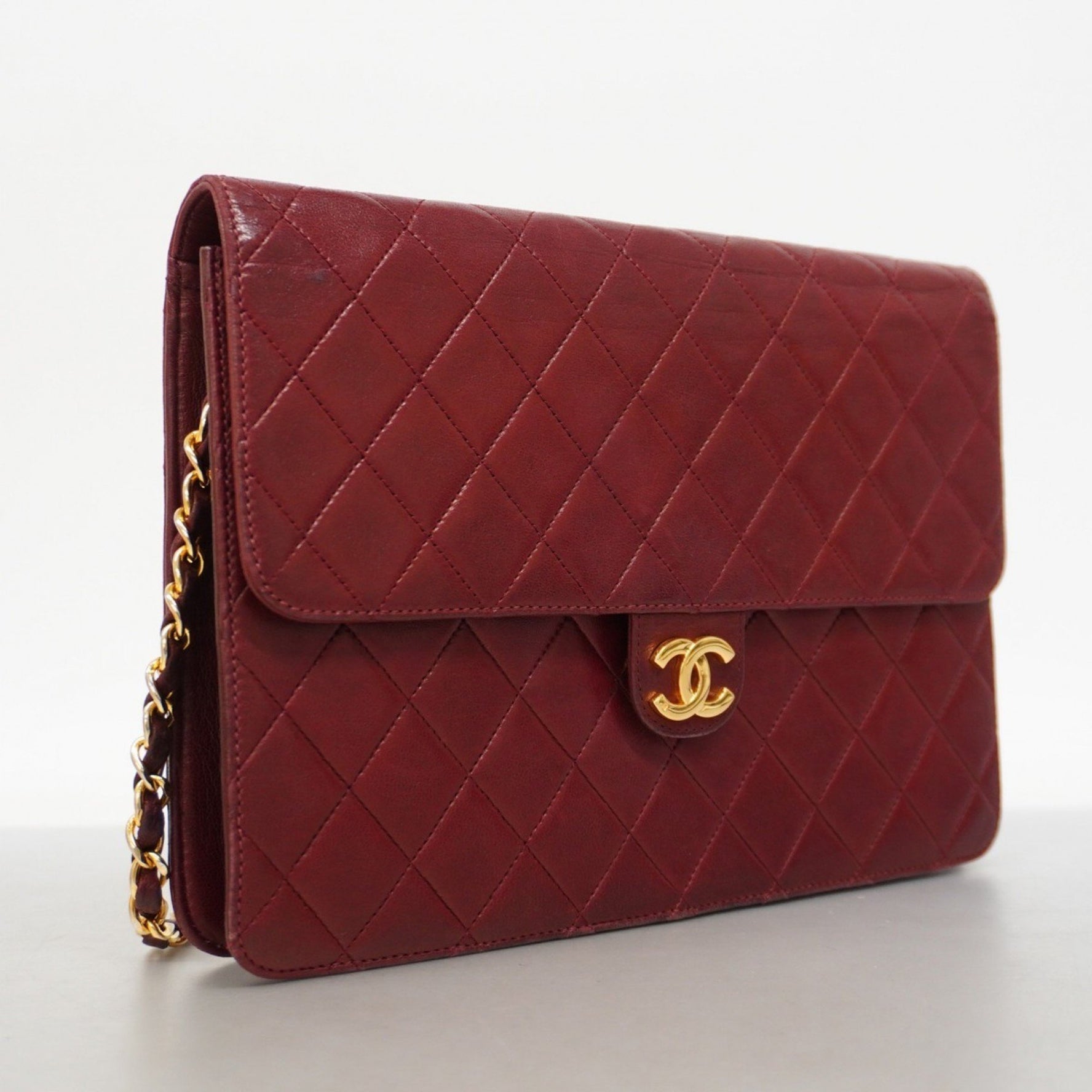 Chanel Matelasse Shoulder Bag with Chain Bag, Lambskin, Bordeaux, Women's