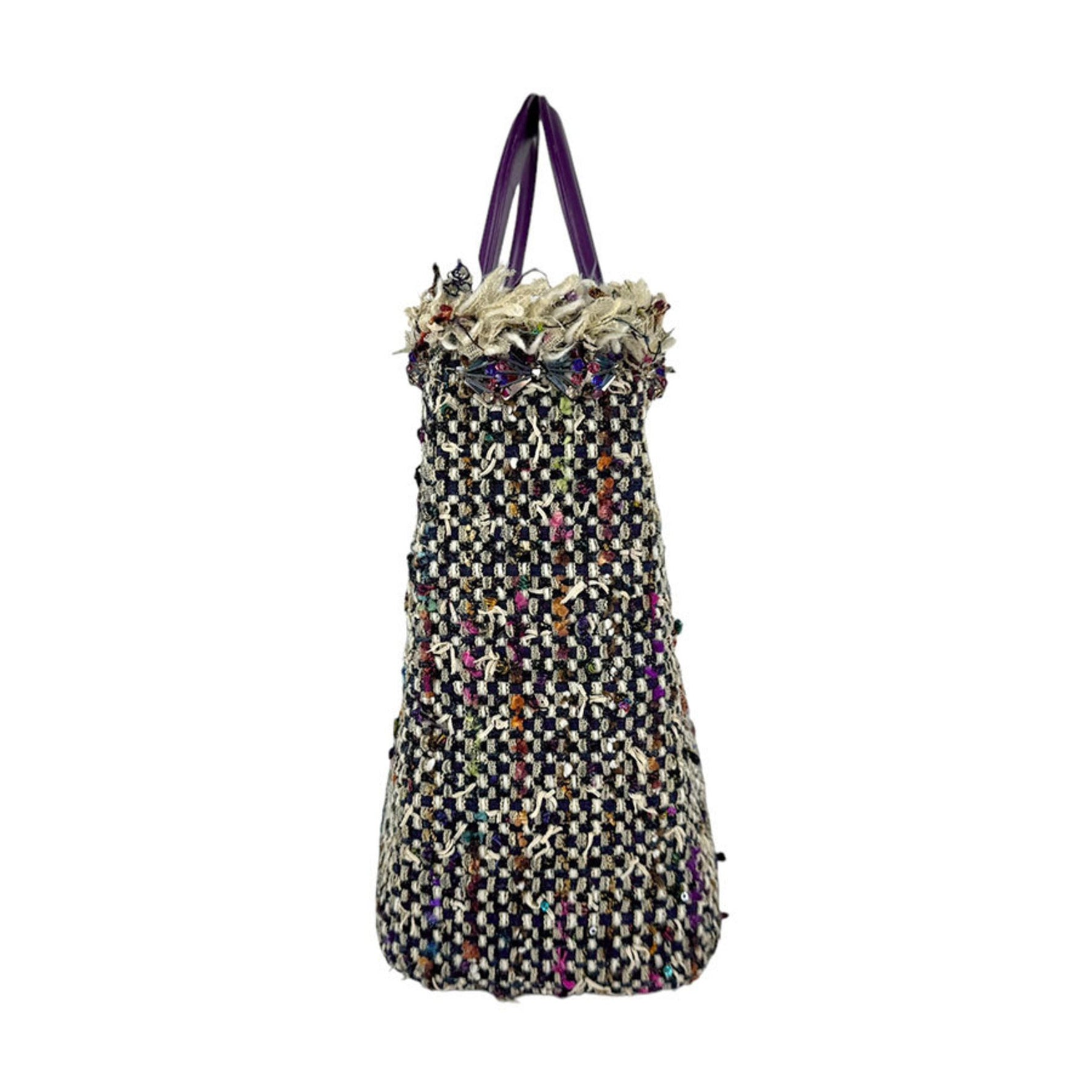 Christian Dior handbag shoulder bag Lady tweed leather multicolor purple silver ladies