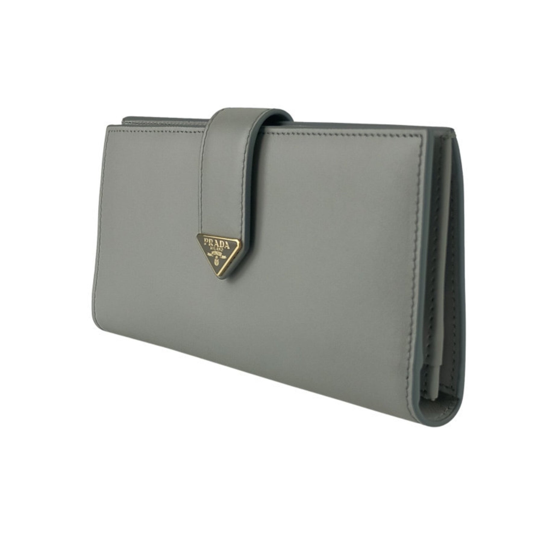 PRADA City Calfskin Tab Wallet Light Gray Leather Bifold Long