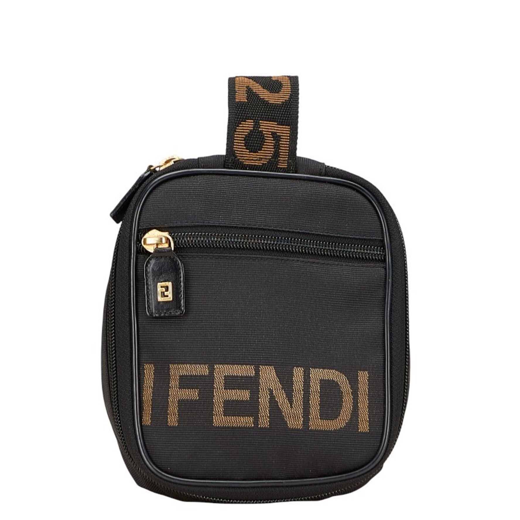 Fendi handbag pouch accessory case in black and brown canvas .