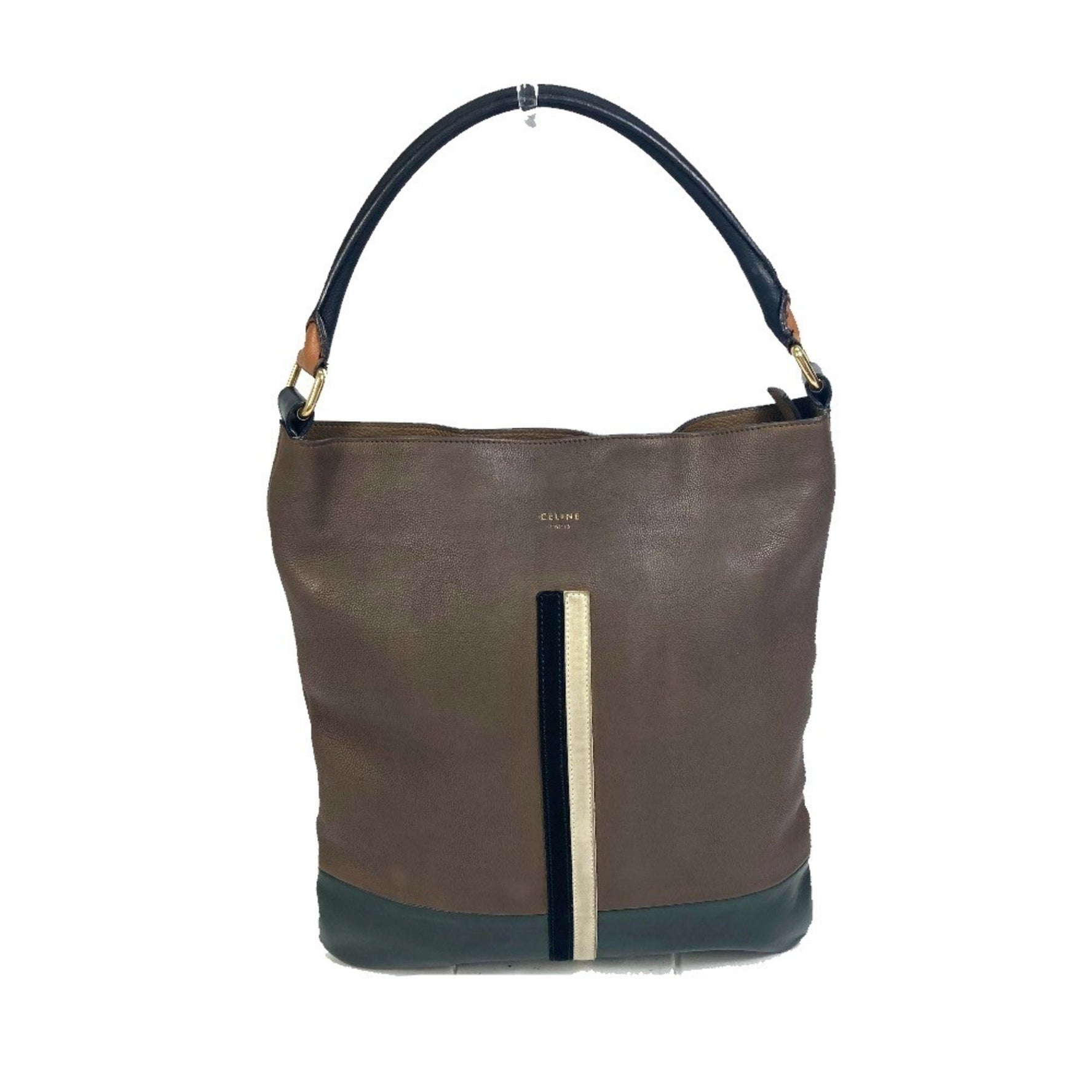 CELINE Two-tone Striped Tote Bag, Leather Shoulder