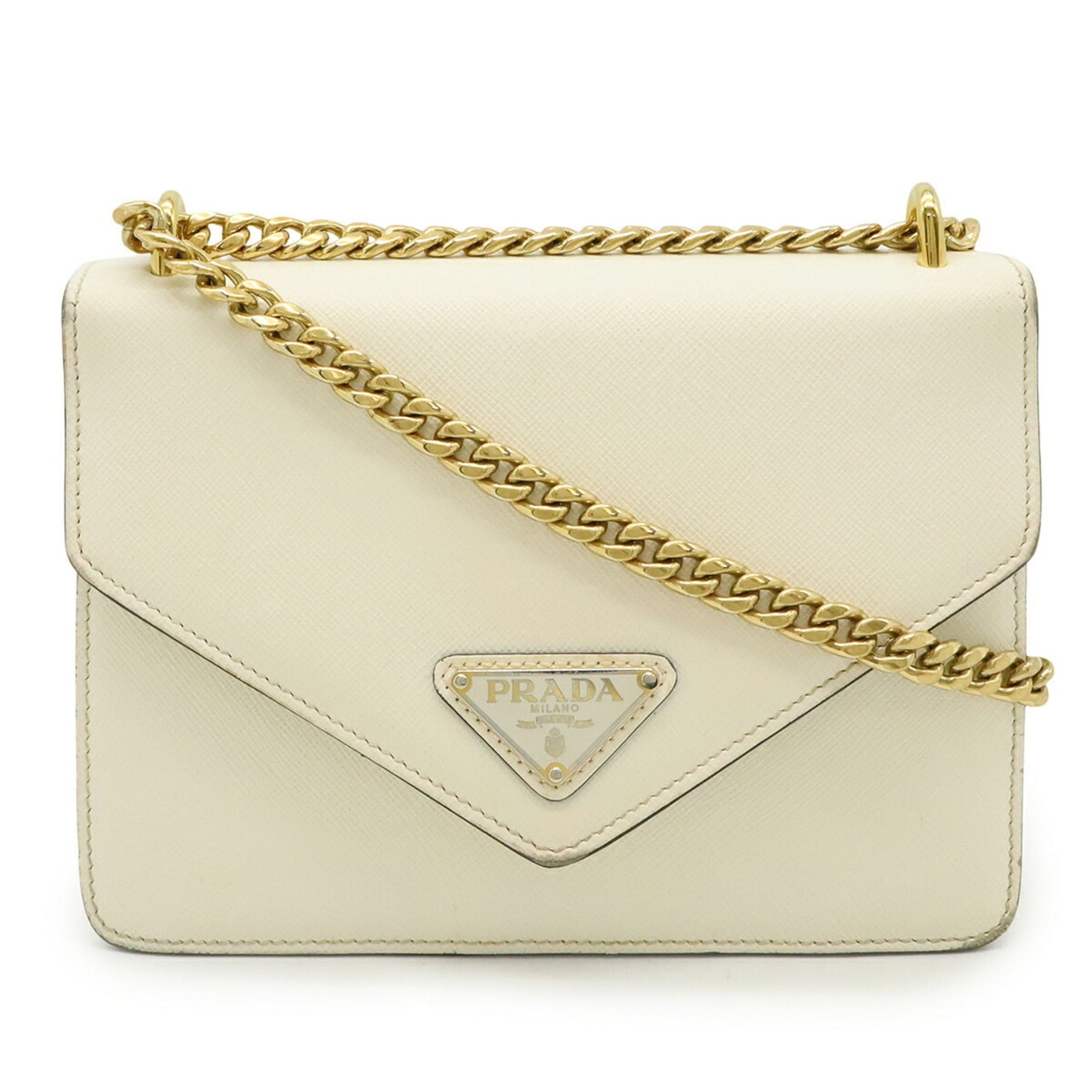 PRADA SAFFIANO Shoulder Bag/Chain Bag in Ivory and White Leather