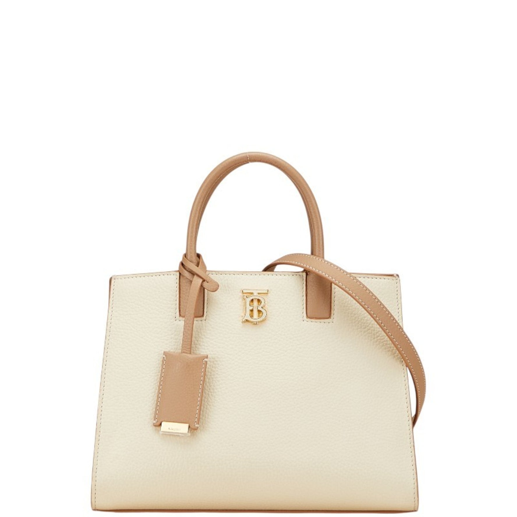 Burberry Frances Mini Handbag/Shoulder Bag, Beige/Brown Grained Leather