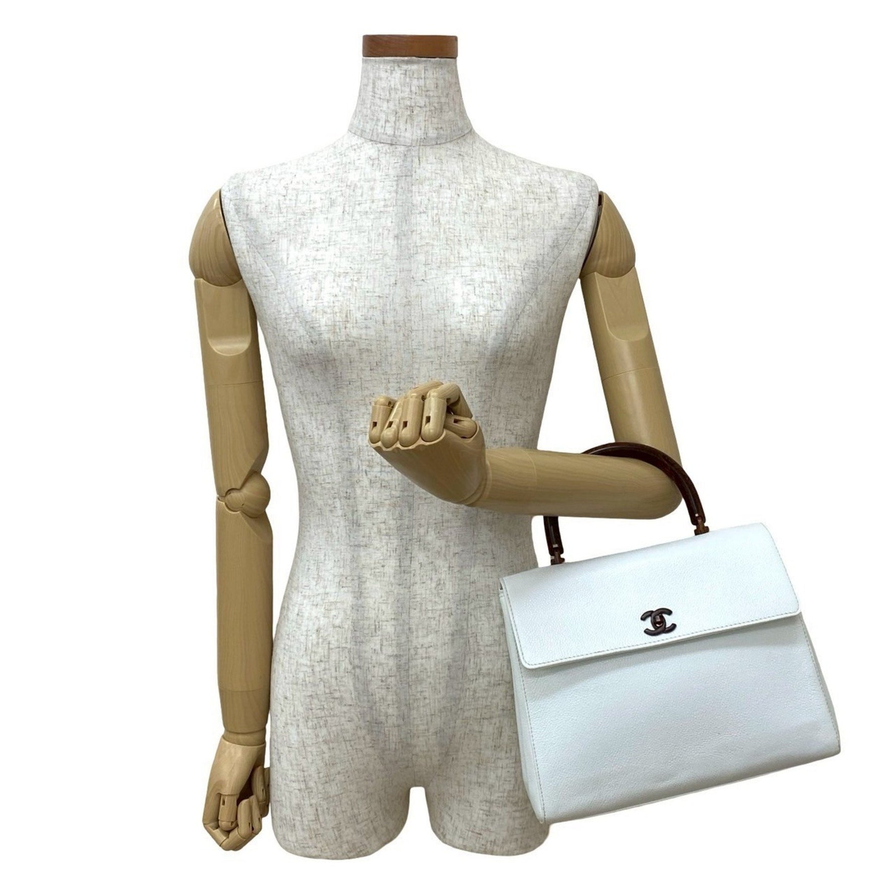 CHANEL Coco Mark Caviar Leather Handbag Mini Tote Bag White