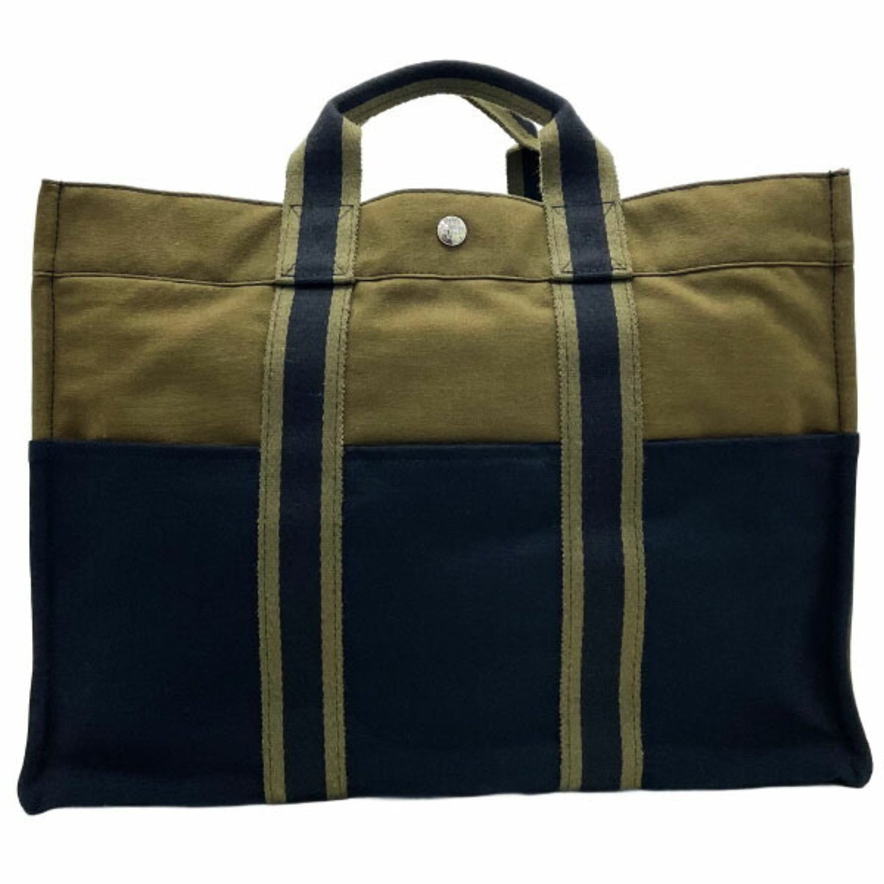 Hermes Tote Bag Foule MM Canvas Khaki Green Black HERMES Bicolor Handbag Unisex AHN-15146
