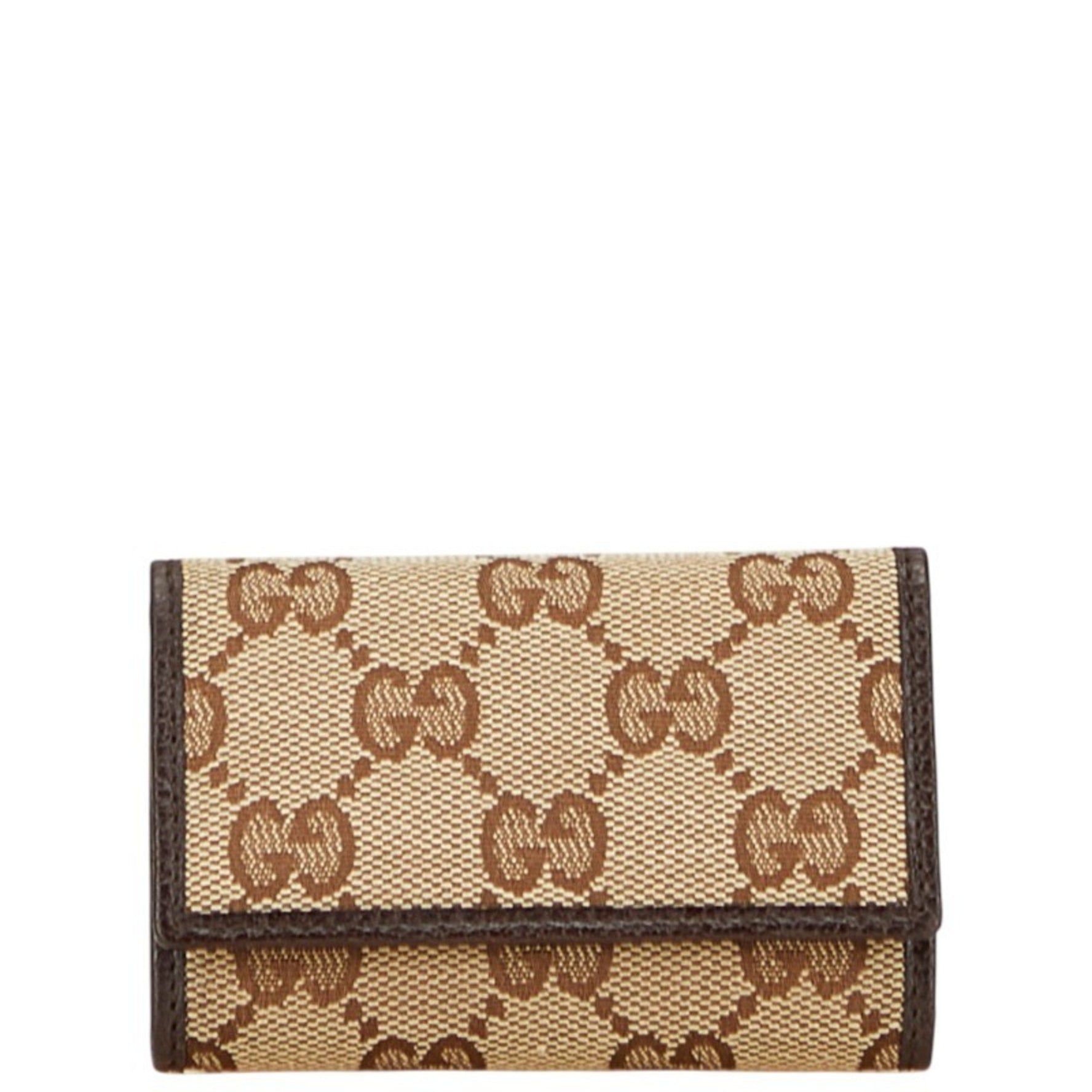Gucci GG Canvas Key Case Beige Brown Leather