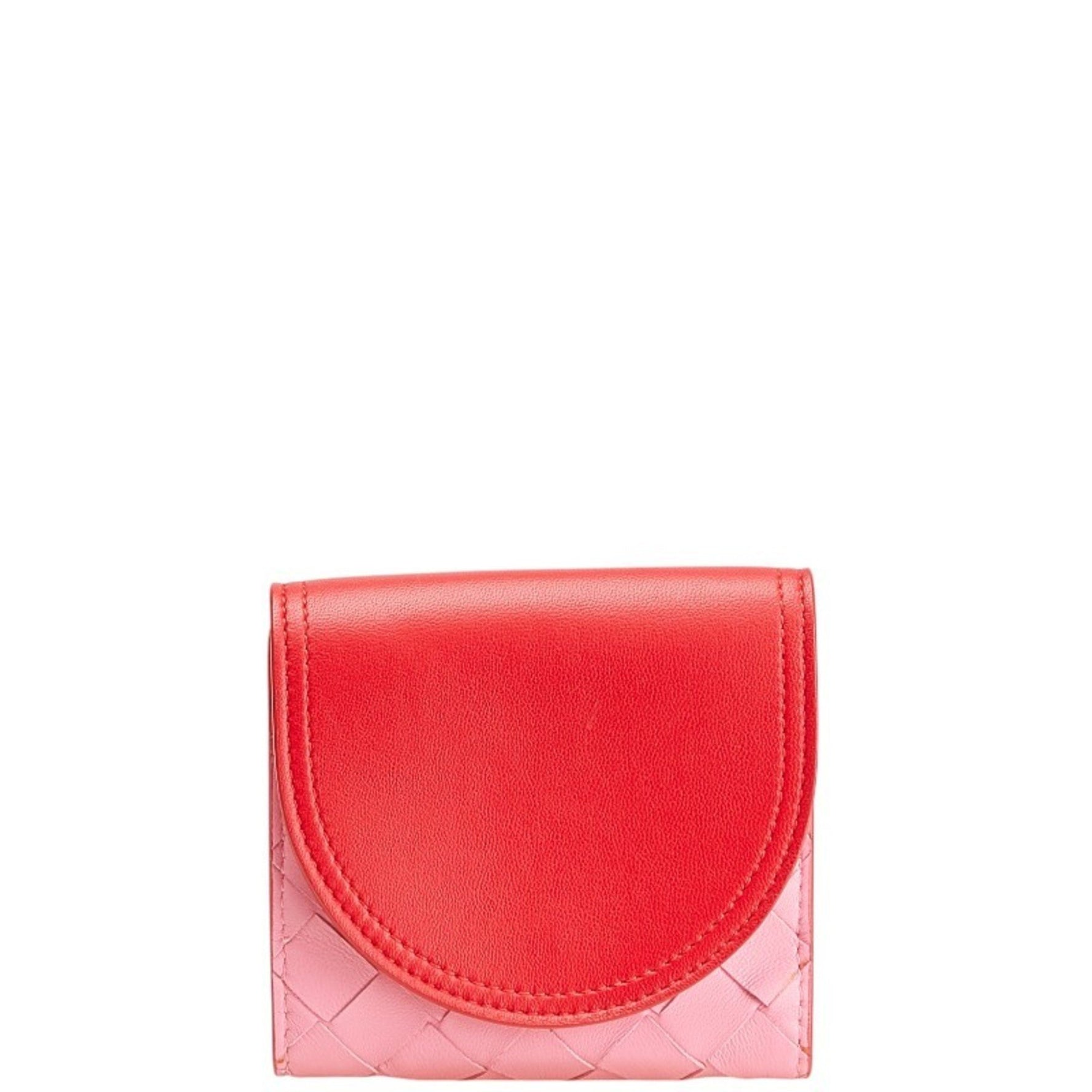 Bottega Veneta Intrecciato Bi-fold Wallet Pink Red Leather BOTTEGAVENETA