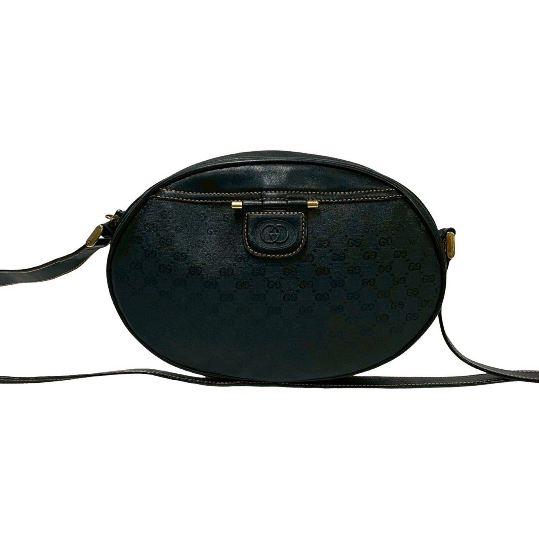 GUCCI Old Gucci Micro GG Logo Hardware Leather Genuine Mini Shoulder Bag Sacoche Black 819-3