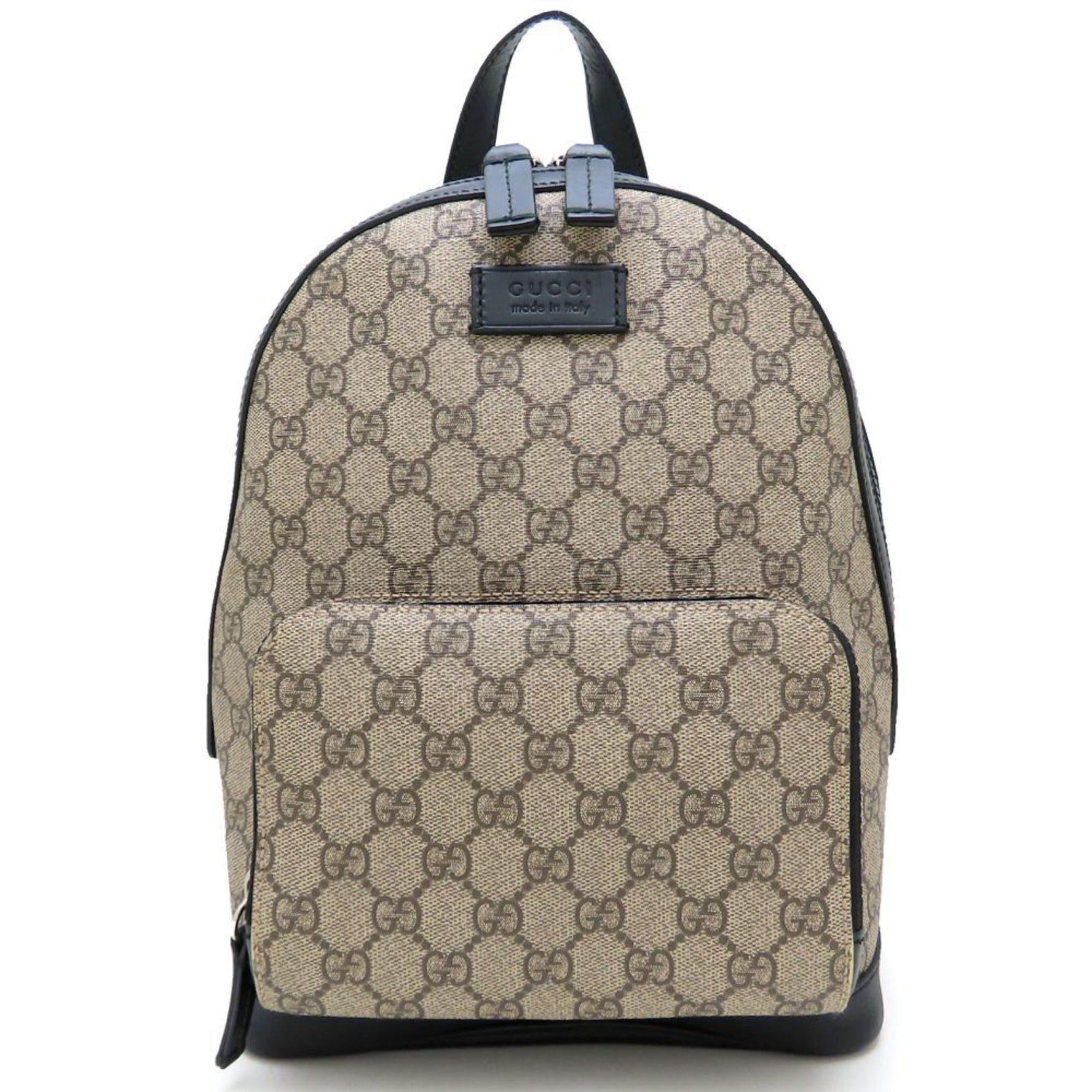 GUCCI Small Backpack GG Supreme Canvas and Leather, Beige/Black