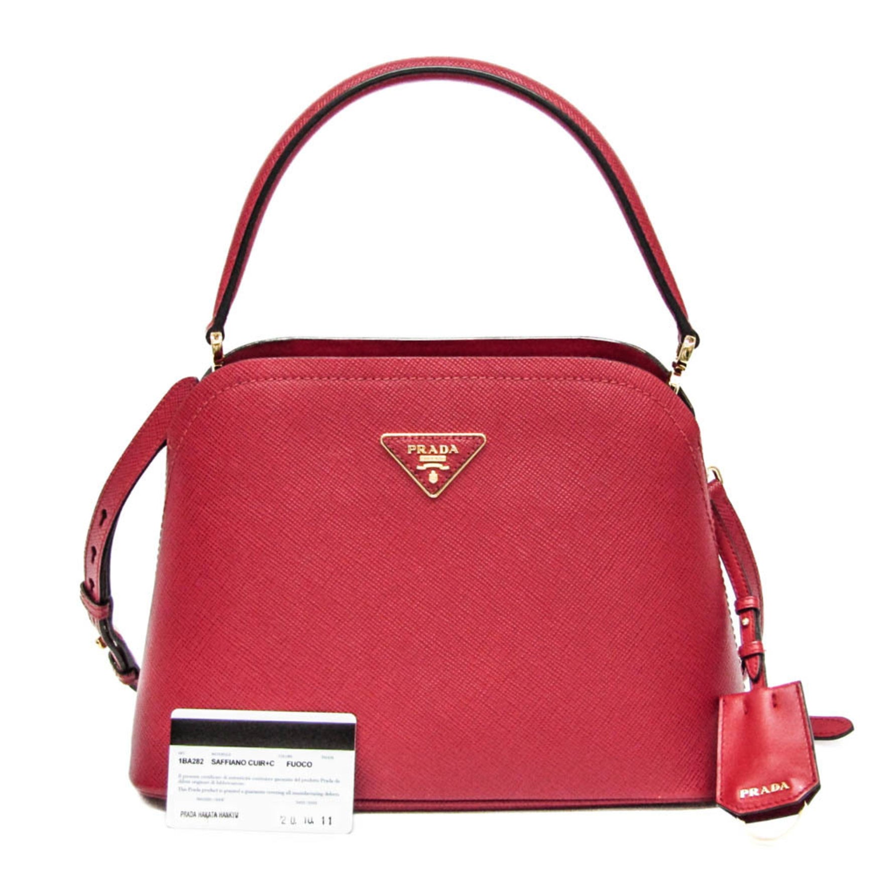 Prada Saffiano Matinee 1BA282 Women's Leather Handbag,Shoulder Bag Red Color