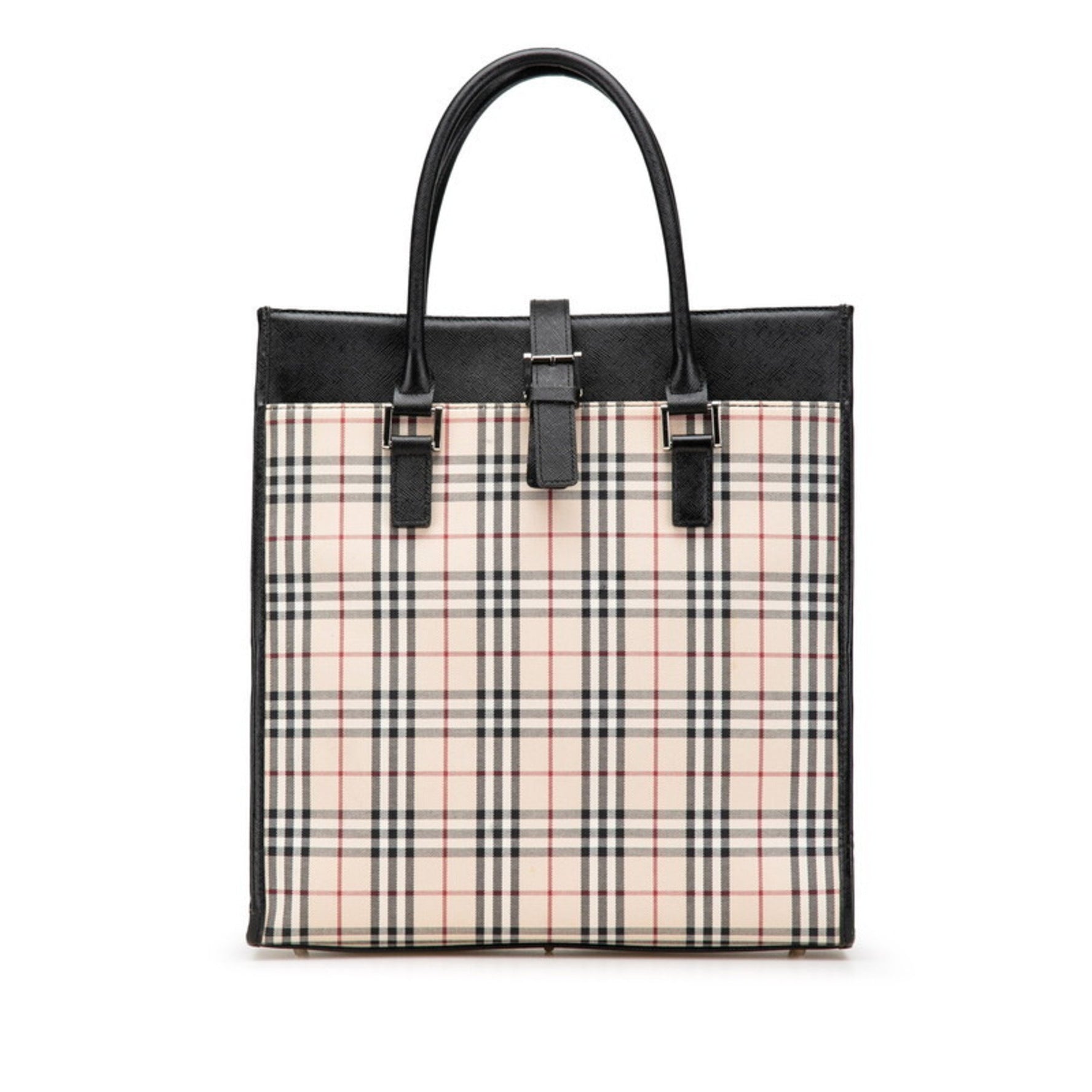 Burberry Nova Check Embossed Tote Bag Handbag in Beige, Black, and Multicolor Canvas Leather