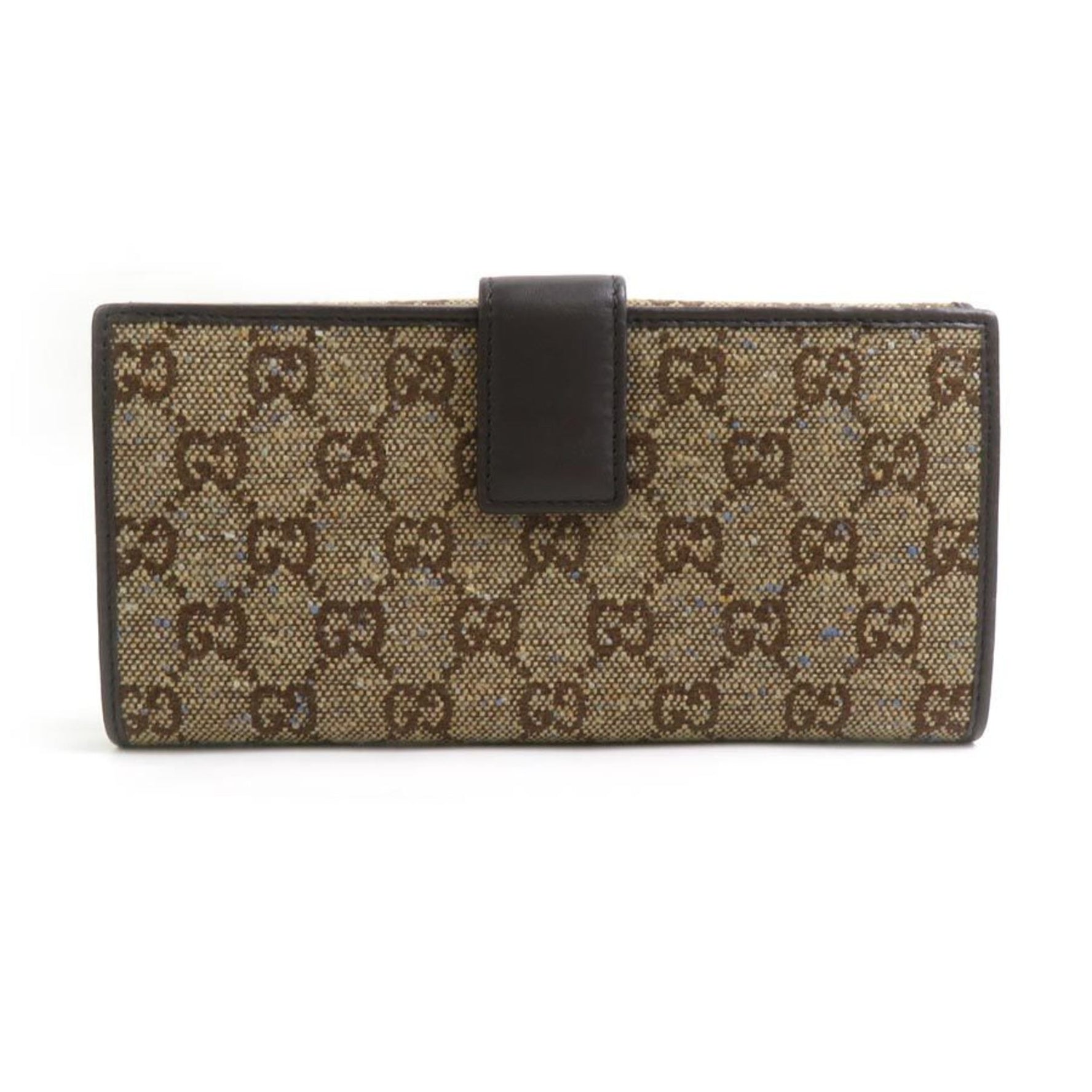 GUCCI Bi-fold long wallet canvas leather beige brown blue gold