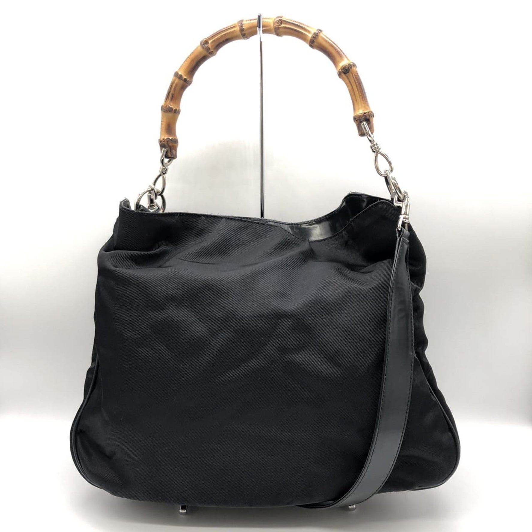 GUCCI handbag/shoulder bag in bamboo and nylon, women. Vintage Gucci.