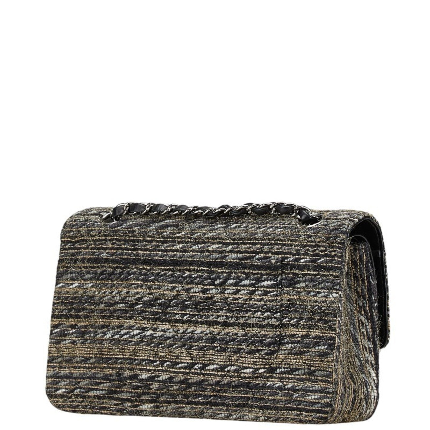 Chanel Matelasse Coco Mark Double Flap Chain Shoulder Bag Handbag in Black and Multicolored Tweed Leather