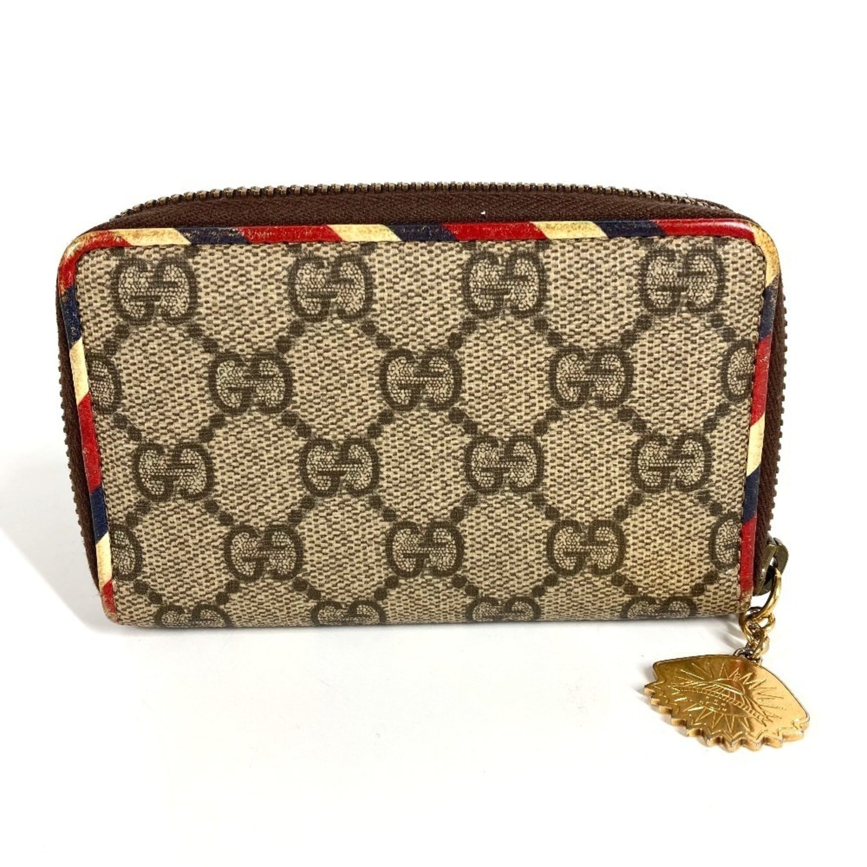 GUCCI GG Supreme Courier Patch Business Card Case, Pass Coin Purse, Zip-Around Wallet, Canvas, Unisex, Beige