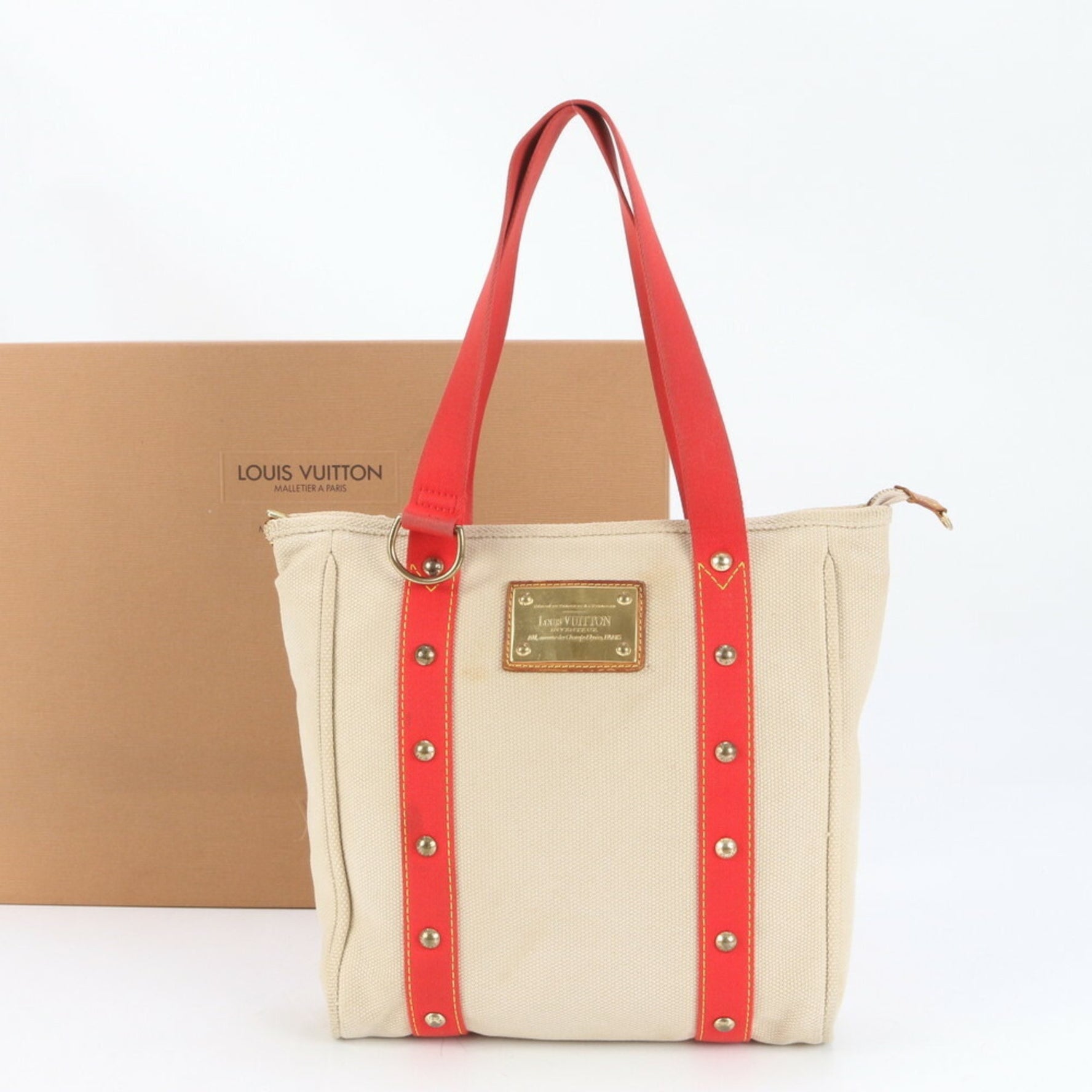 Louis Vuitton Antigua Cabas MM Leather Shoulder Bag/Handbag M40035 Beige Women's