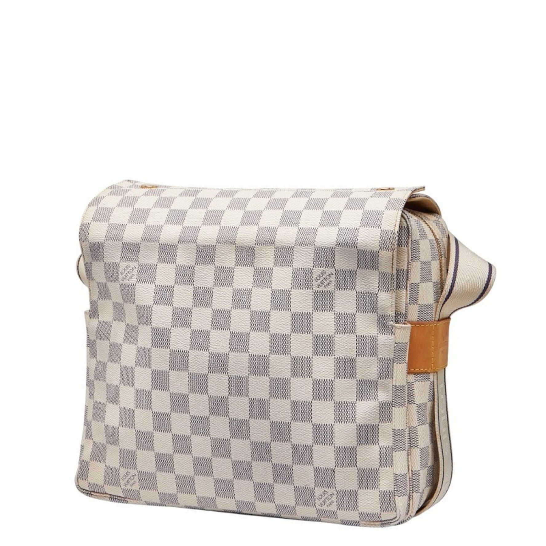 Louis Vuitton Damier Azur Naviglio Shoulder Bag White Leather LOUIS VUITTON