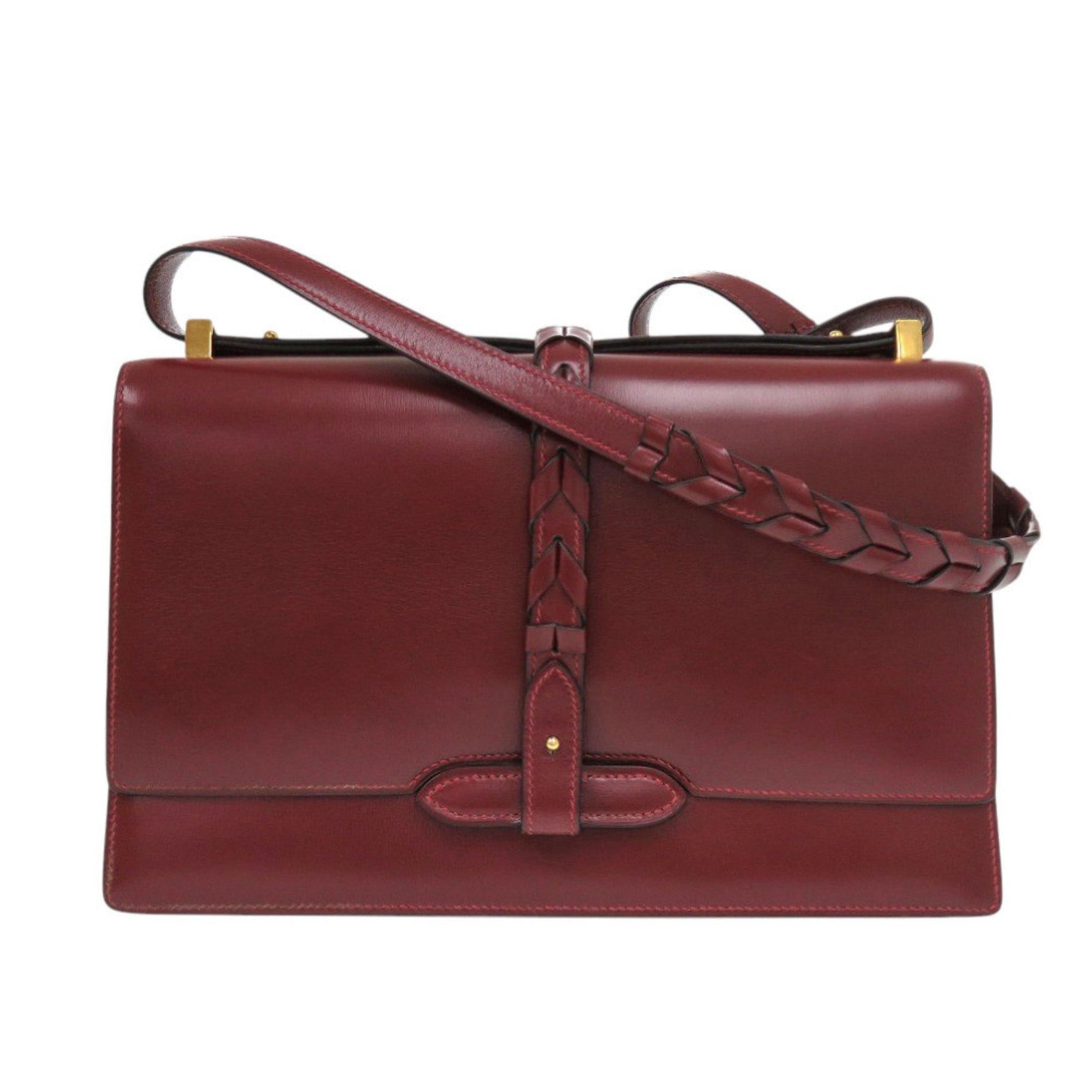 Hermès Vintage Braided Strap Box Calf Rouge H Shoulder Bag with 〇M Stamp, Red, 0384 HERMES