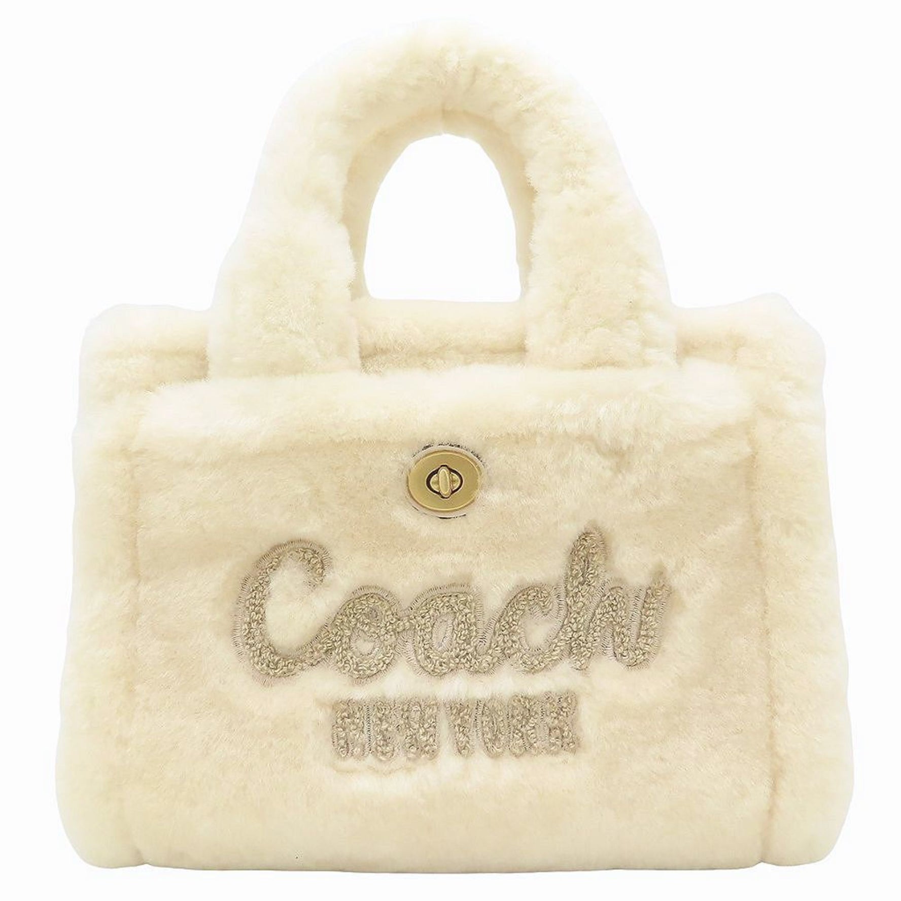COACH Cargo 20 Shearling CZ101 Tote Bag Fur x Leather Chalk Ivory