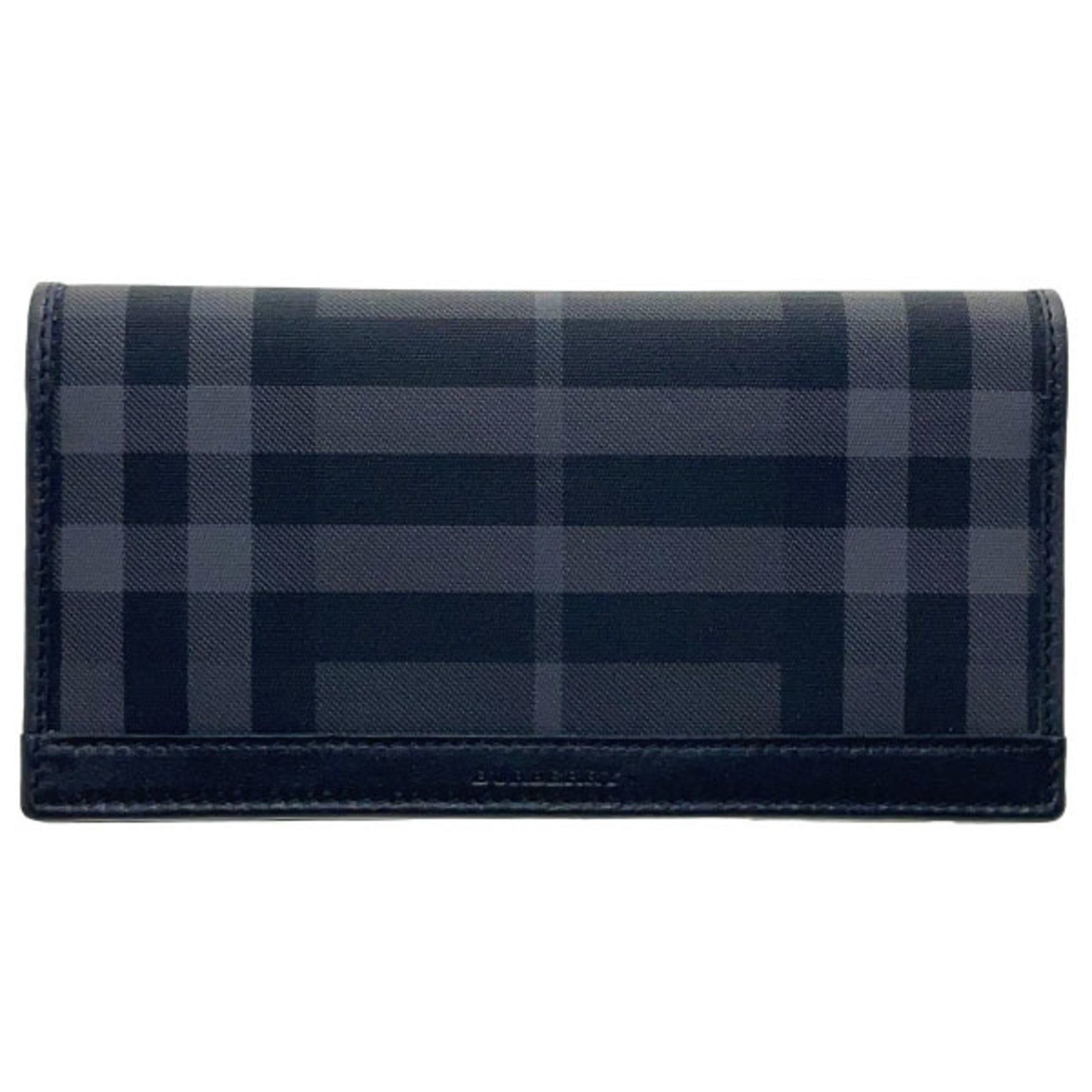 Burberry Check Bifold Wallet in PVC and Leather, Dark Gray Black.