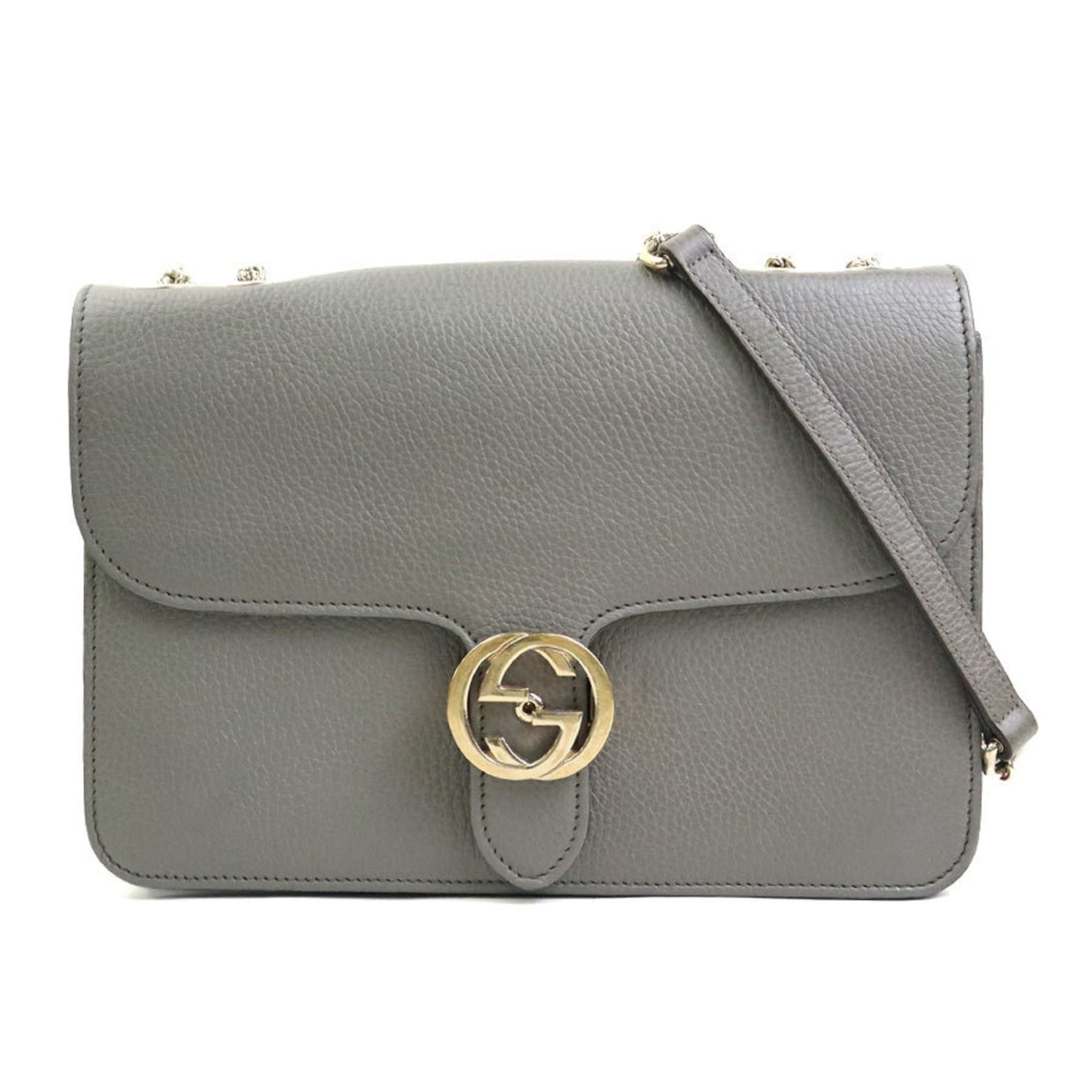 GUCCI Shoulder Bag Interlocking G Leather Grey Gold