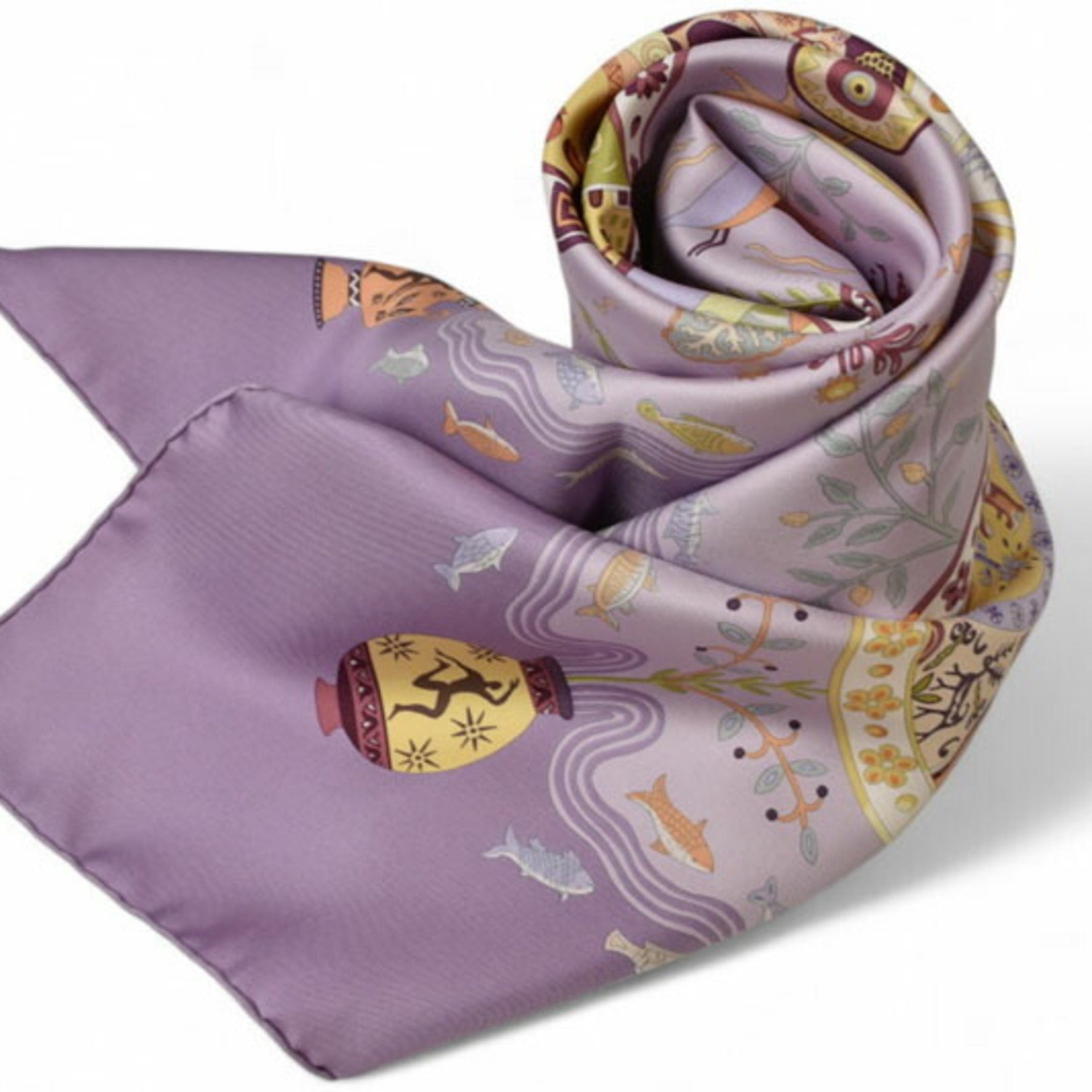 Hermes Unused Hermès Carré 90 Scarf, Silk Twill, "Escales mediterraneennes" (Mediterranean Port Towns), Purple