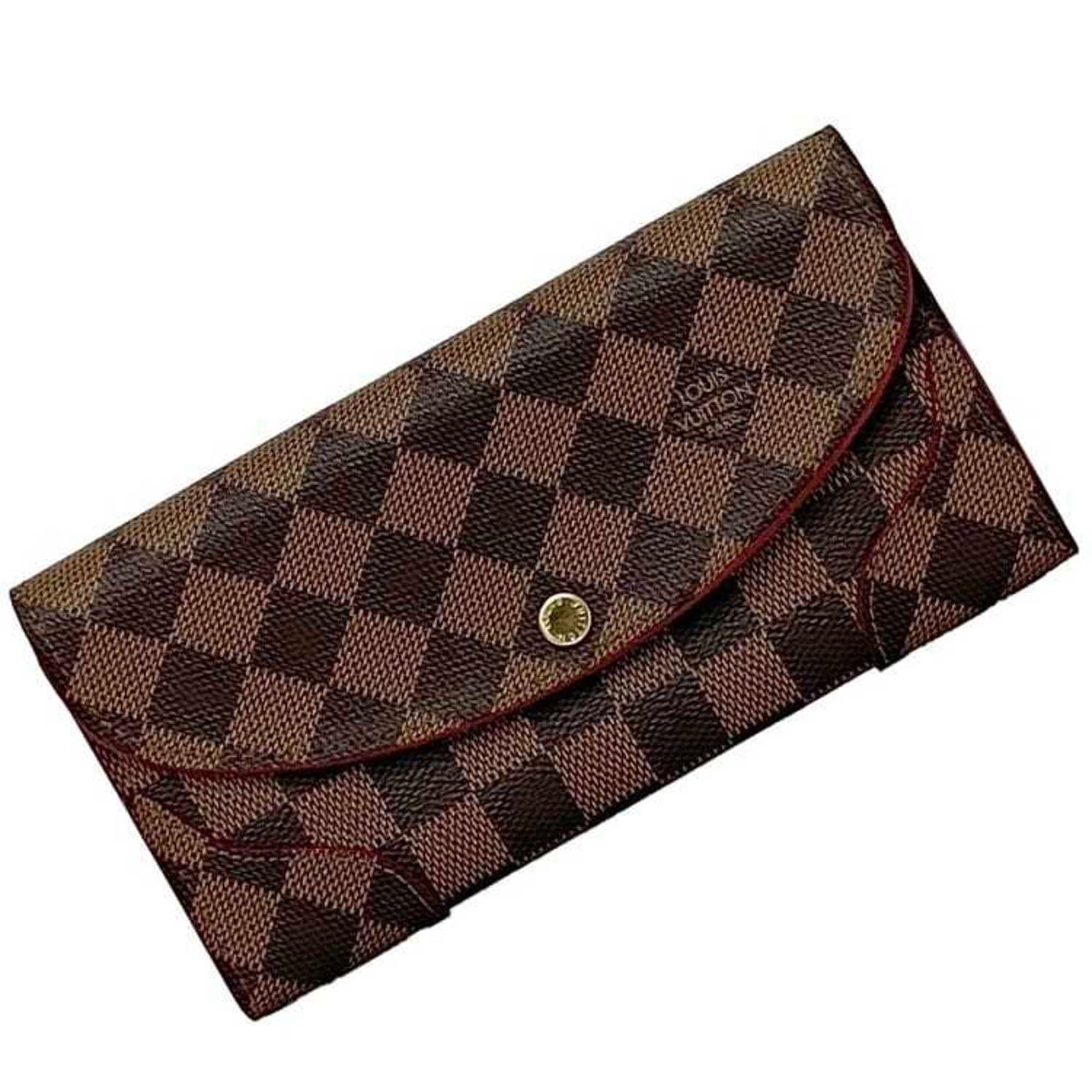 Louis Vuitton Bi-fold Long Wallet Portefeuille Kaisa ec-22356 Brown Red Cerise Damier Ebene N61221 Canvas CA5105 LOUIS VUITTON