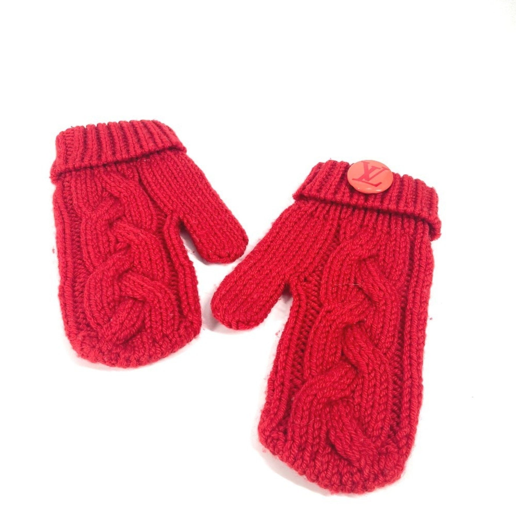 Louis Vuitton Morpheus Constance Gloves Mittens with Badge Wool Red