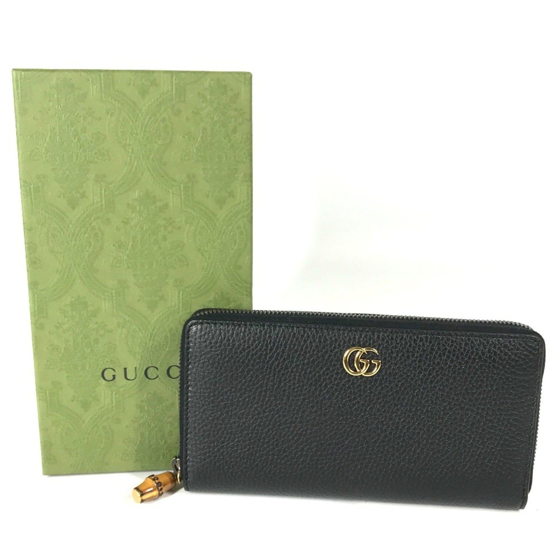 GUCCI GG Marmont Bamboo Round Zip Long Wallet in Leather
