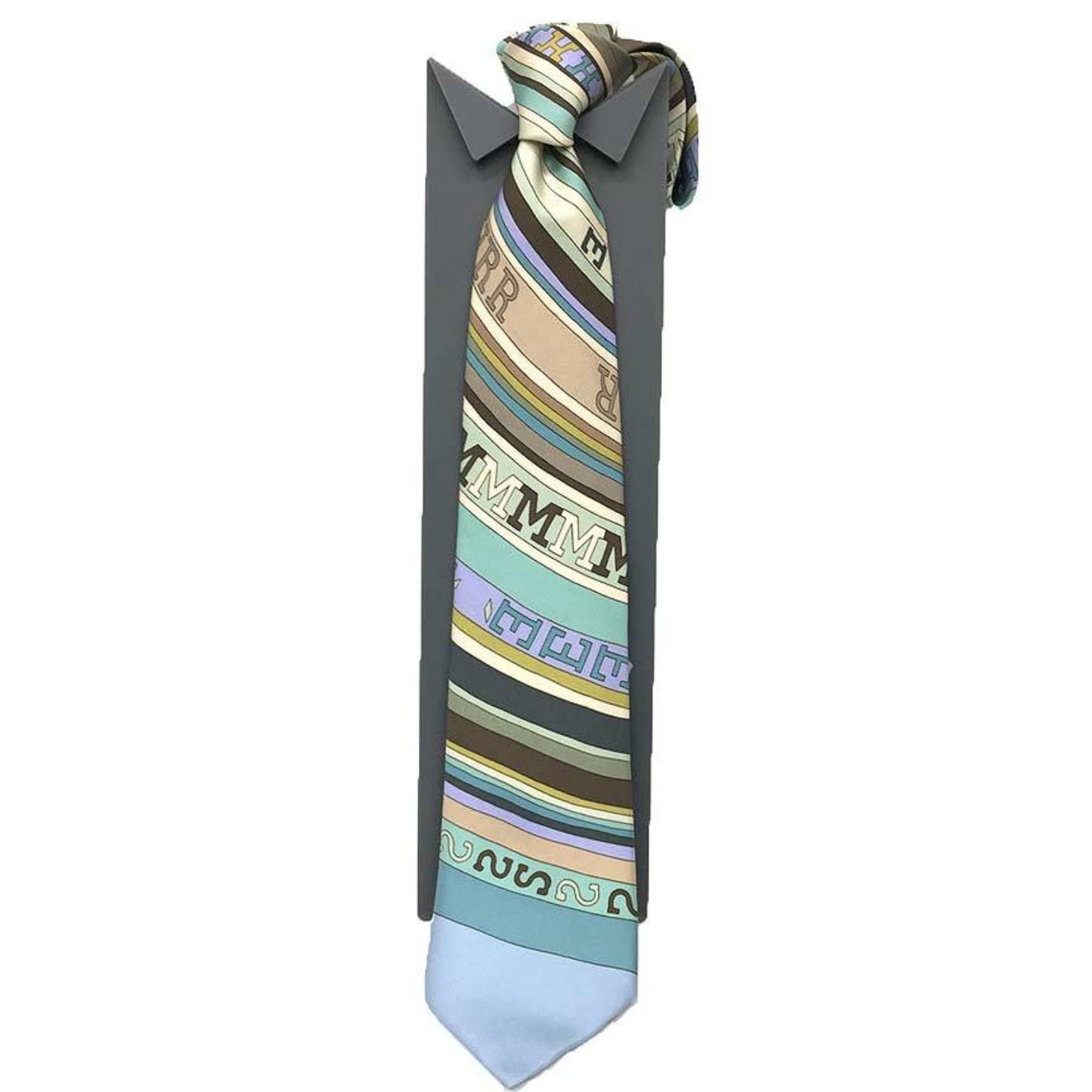 Hermes HERMES Tie CRAVAT EN CARRE FRANCE PARIS 24 Fbg TOHU-BOHU Chaos 2004 FBG 100% Silk Light Blue Men's