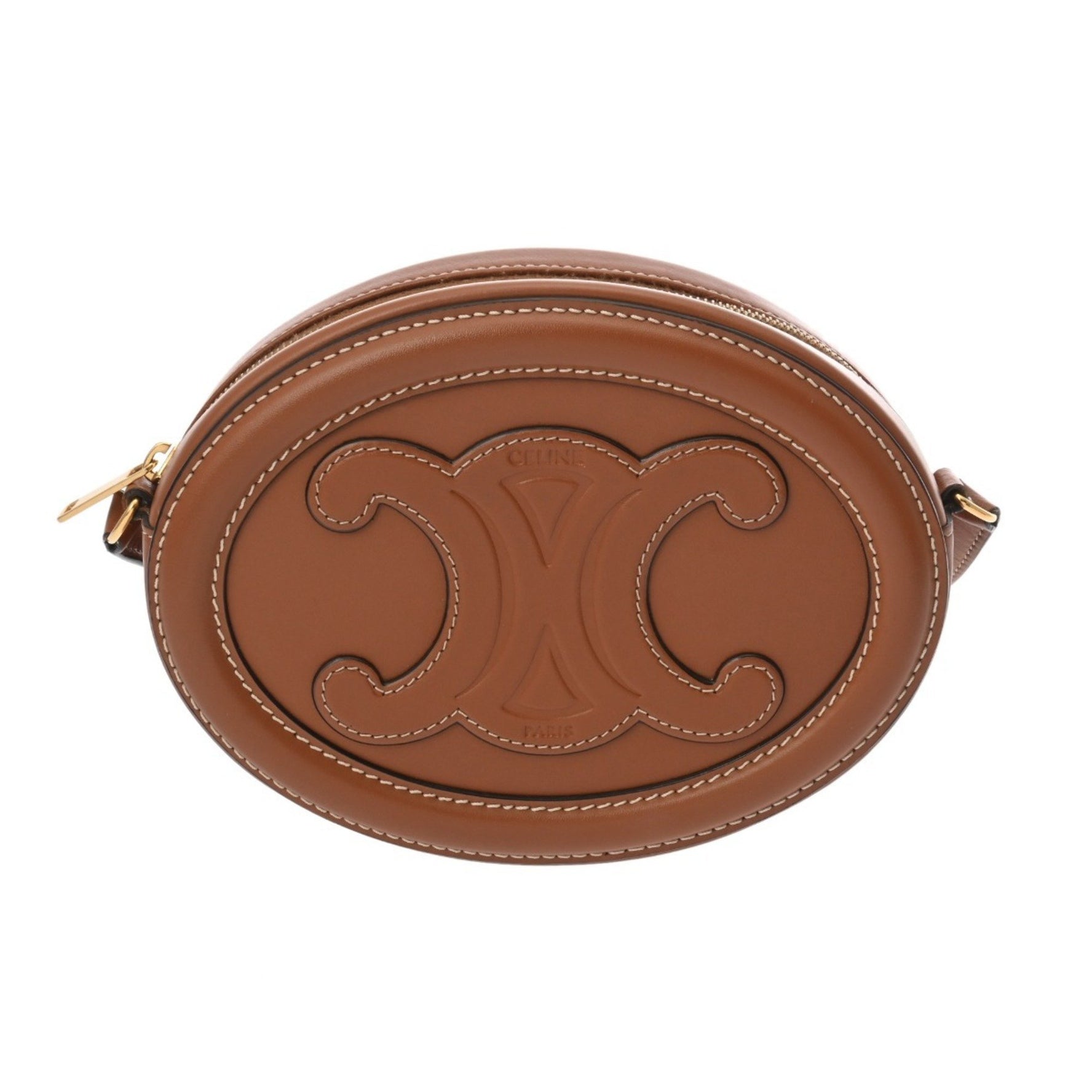 CELINE Cuir Triomphe Oval Purse in Tan Calfskin Leather Shoulder Bag