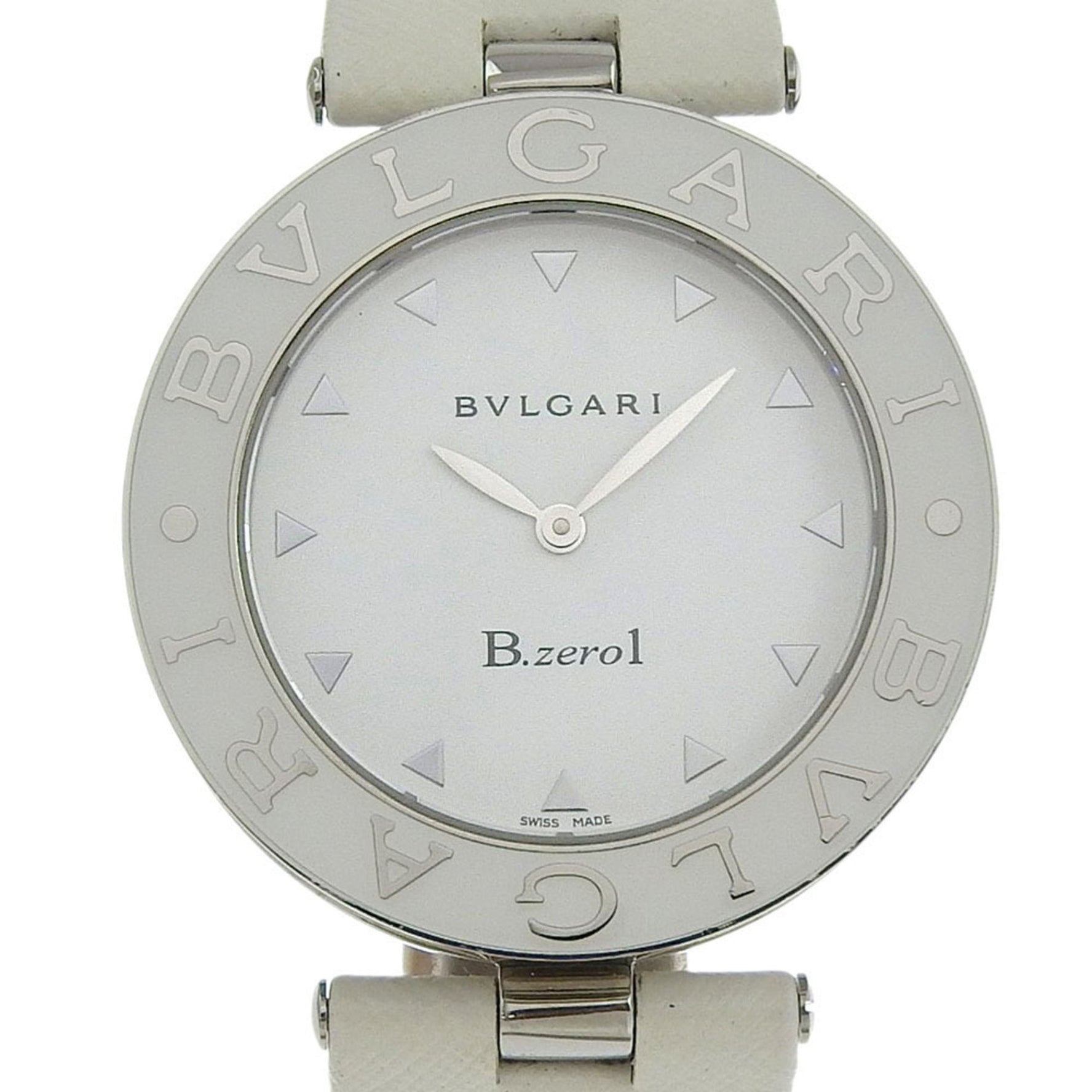 BVLGARI Watch, Stainless Steel and Leather, Quartz Movement, Analog Display, White Dial