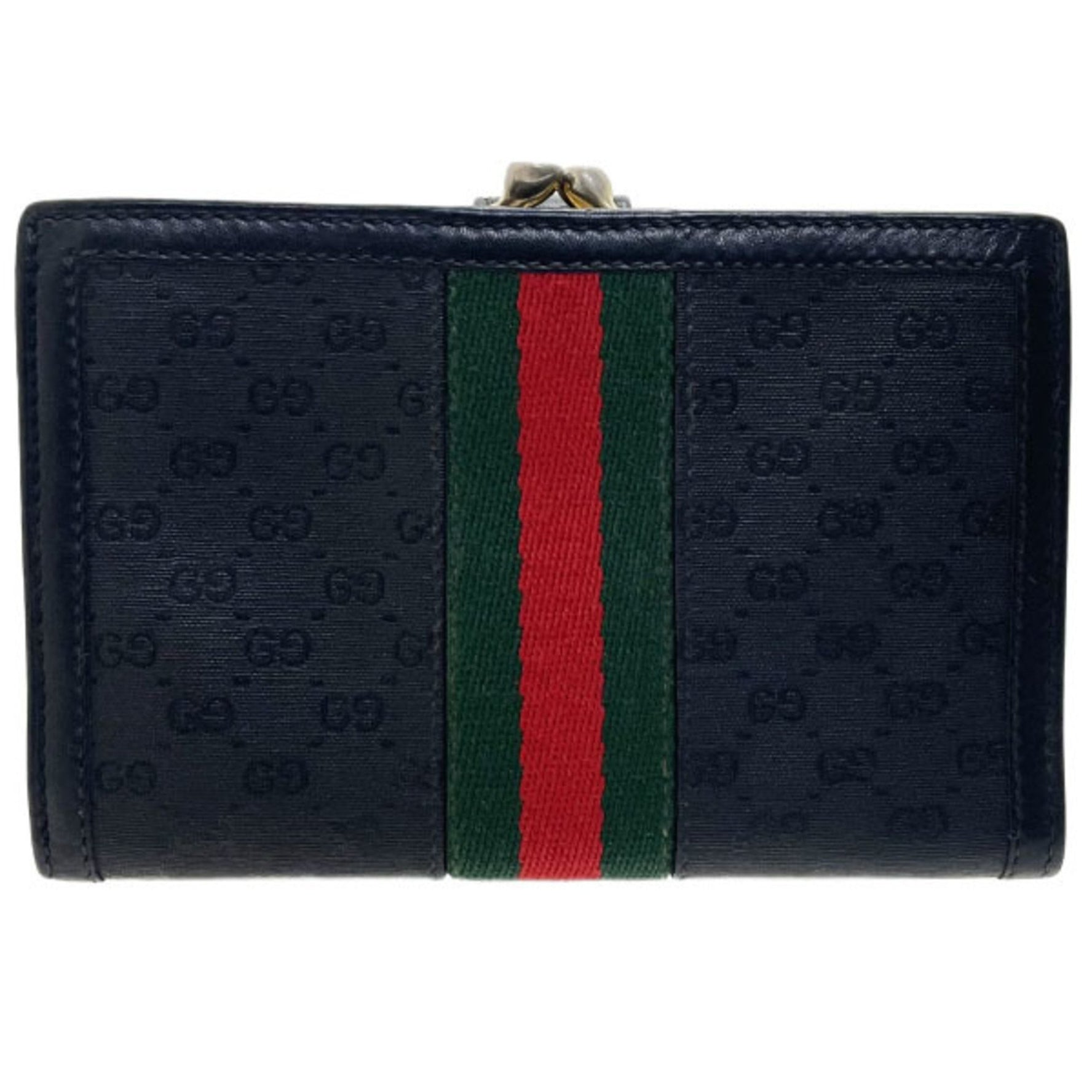 Gucci Wallet Shelly PVC Leather Black 035 904 GG Old Webbing Line Bi-fold