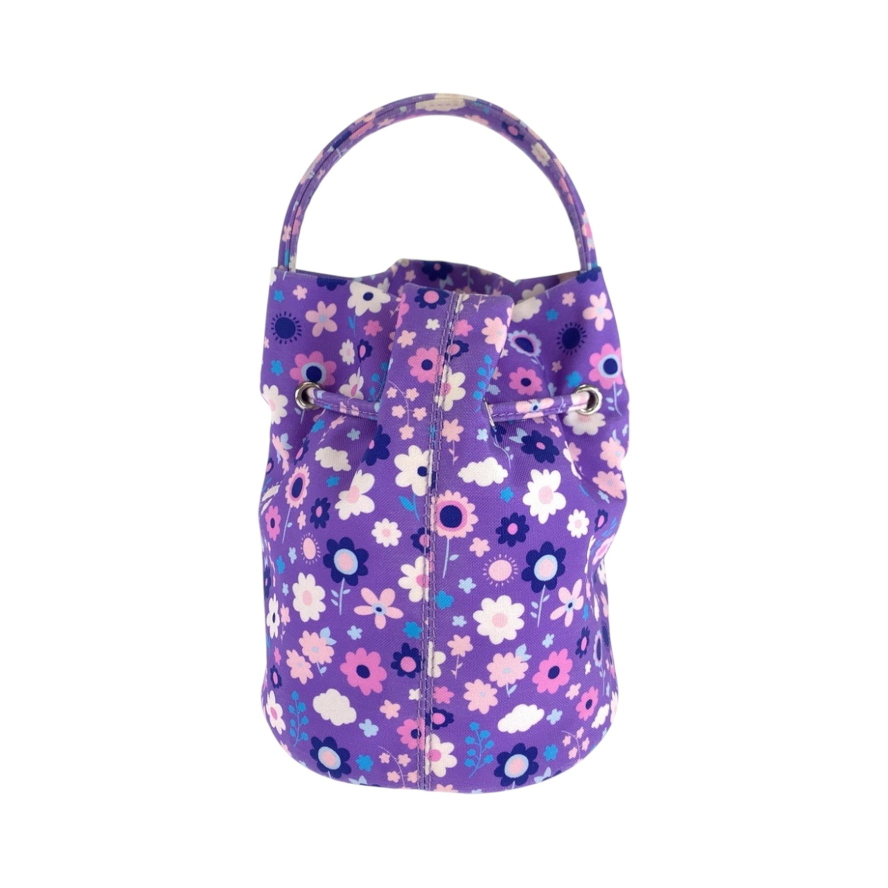 BALENCIAGA Drawstring Bucket Bag Flower Purple Multicolor Silver Hardware Ikat Nylon Canvas Shoulder Handbag 2way Women's