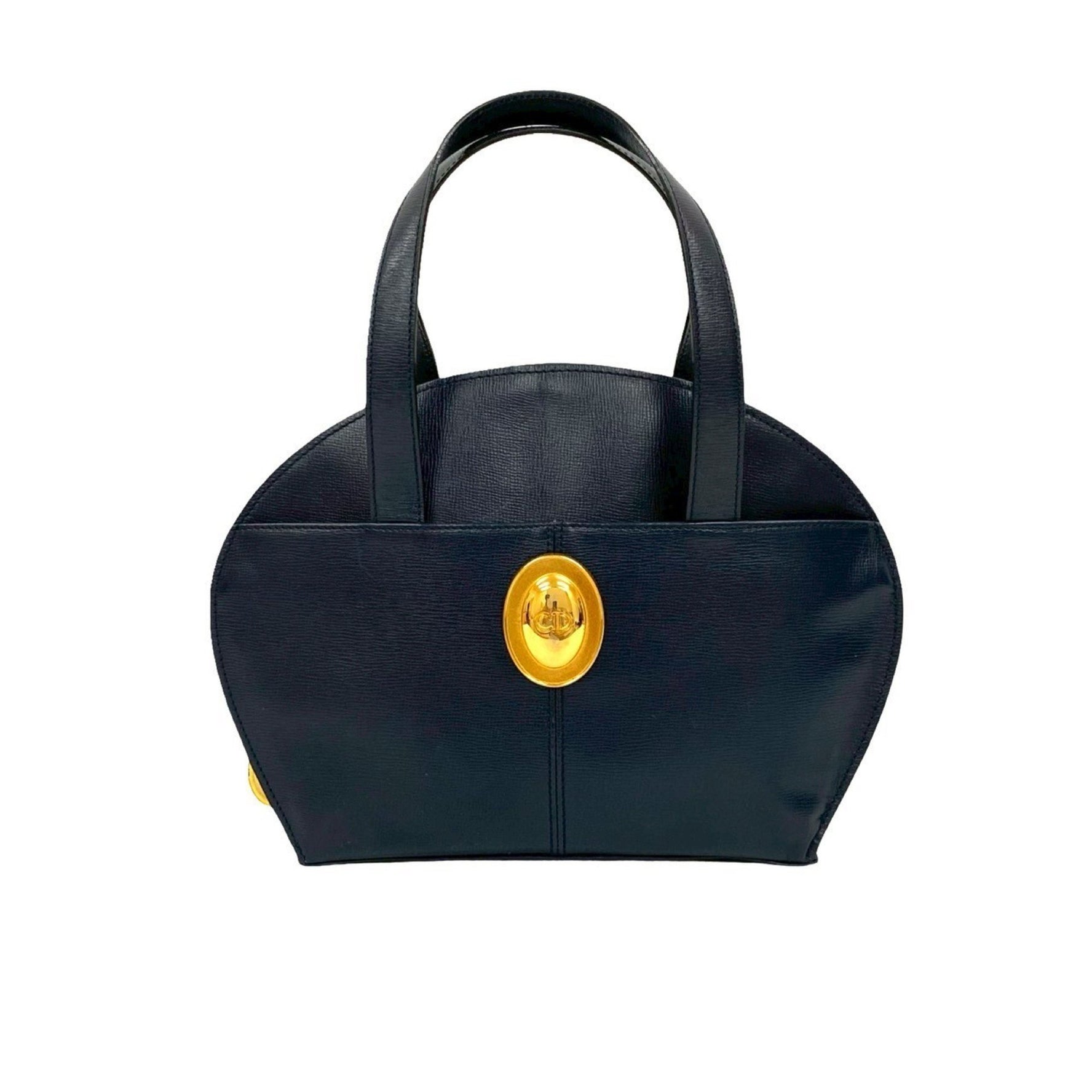 Christian Dior CD logo hardware leather genuine handbag Boston bag tote