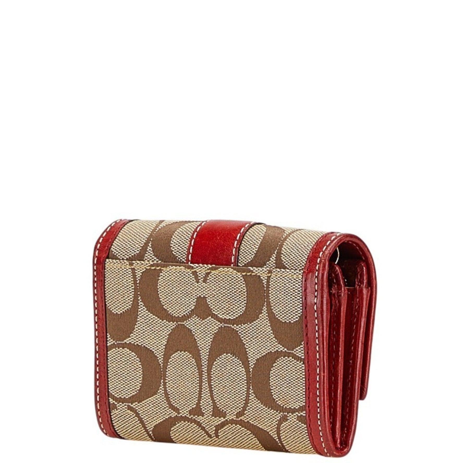 Coach Signature Bifold Wallet in Beige and Red Canvas Leather