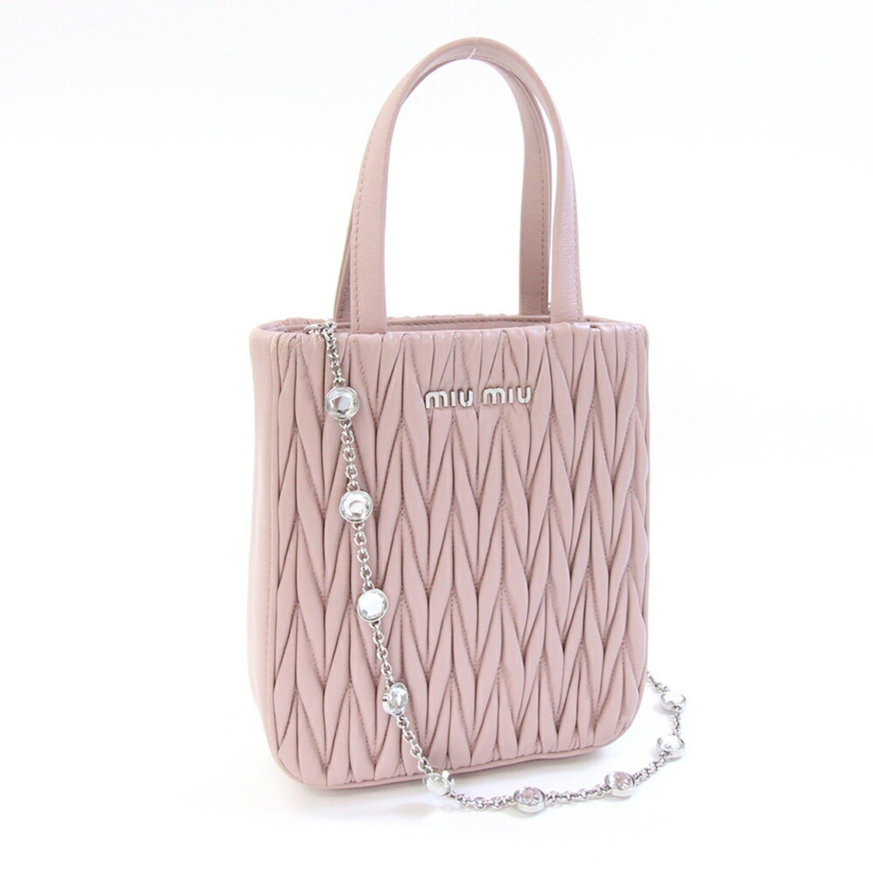 Miu Miu Miu Matelasse Handbag Smoky Leather Shoulder Bag with Chain and Gathered Beads, MIU