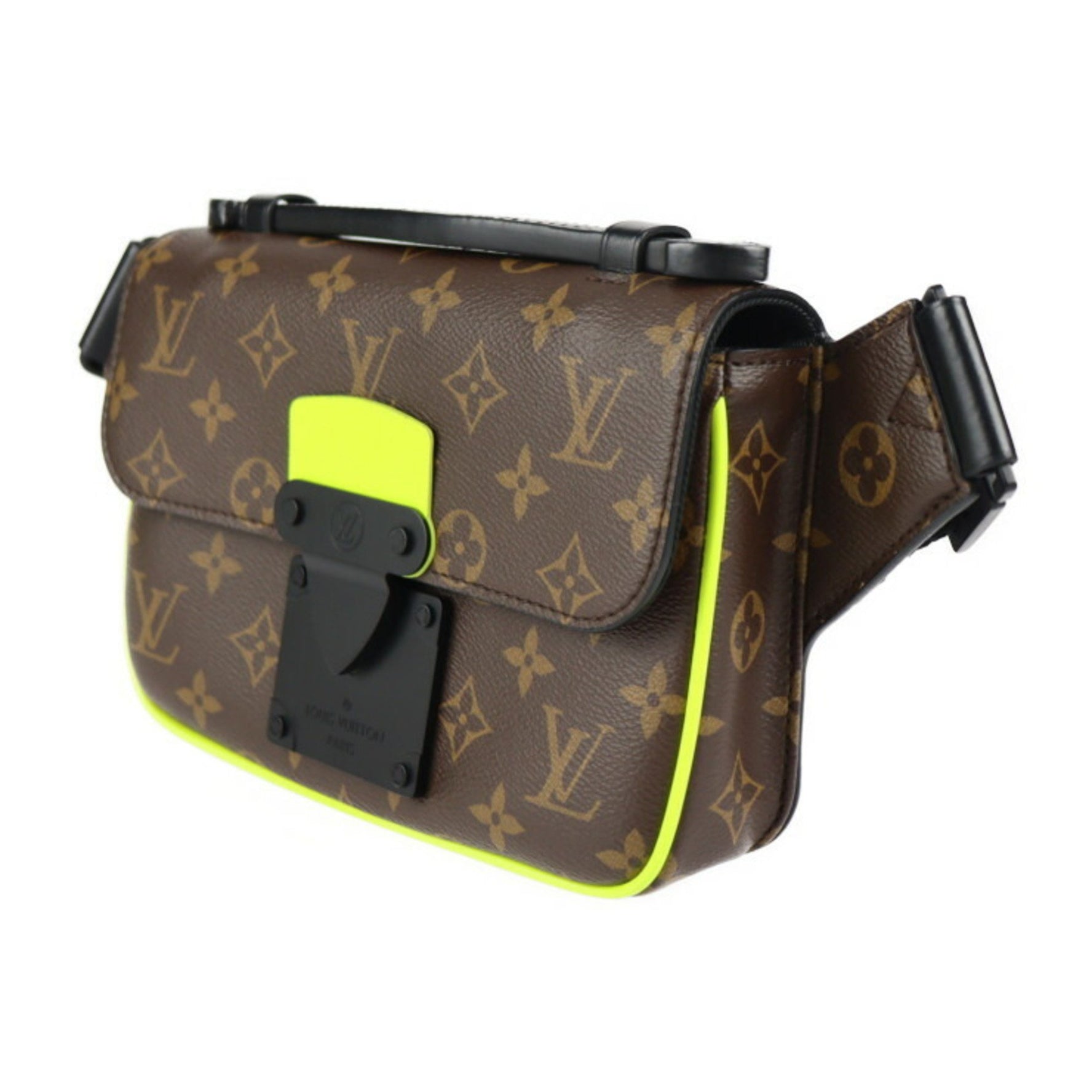Louis Vuitton S Lock Slingback Waist Bag Monogram Canvas Leather Brown Neon Yellow Black Body Belt