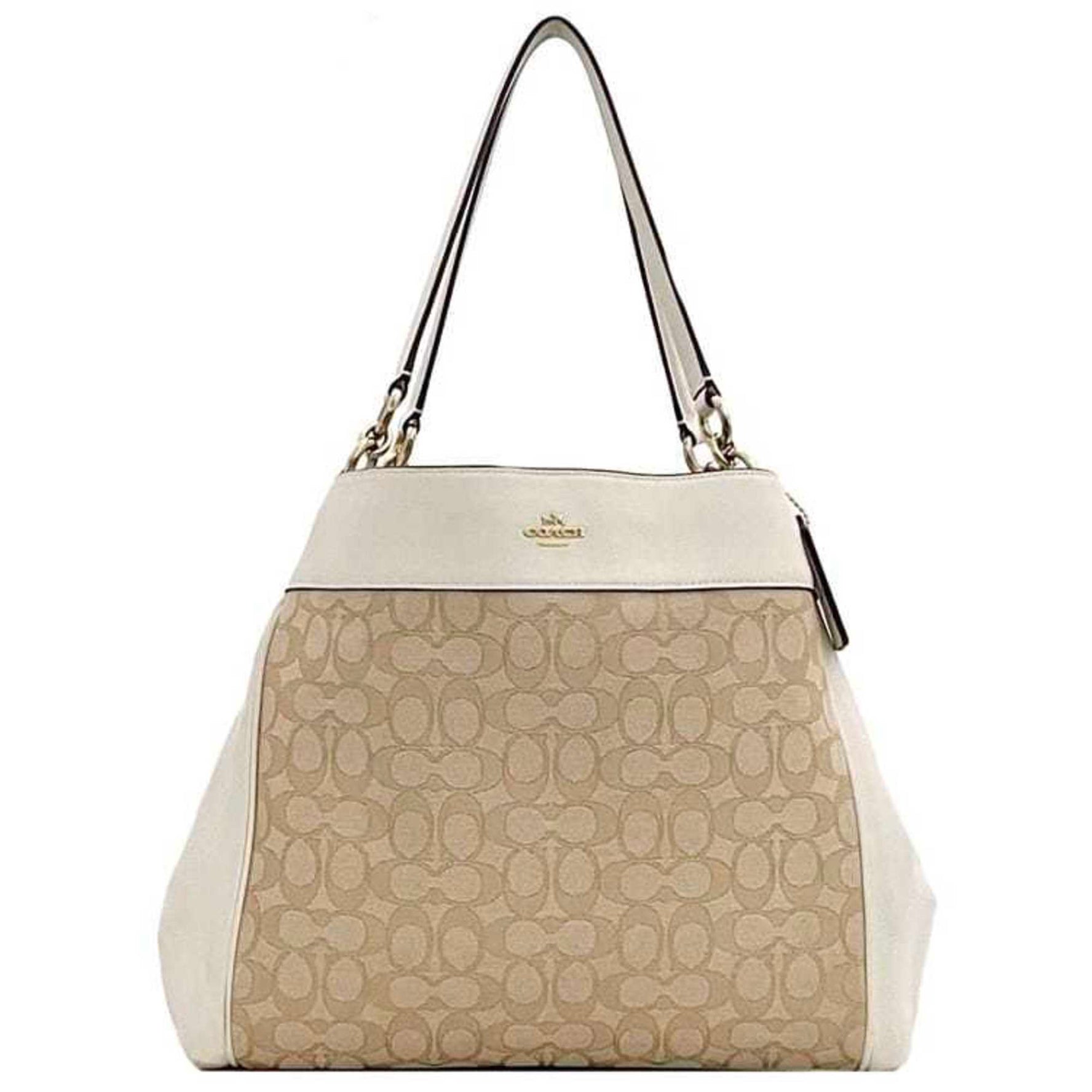 Coach Tote Bag ec-23009 White Cream Signature F27579 Leather Canvas COACH Genuine Women's